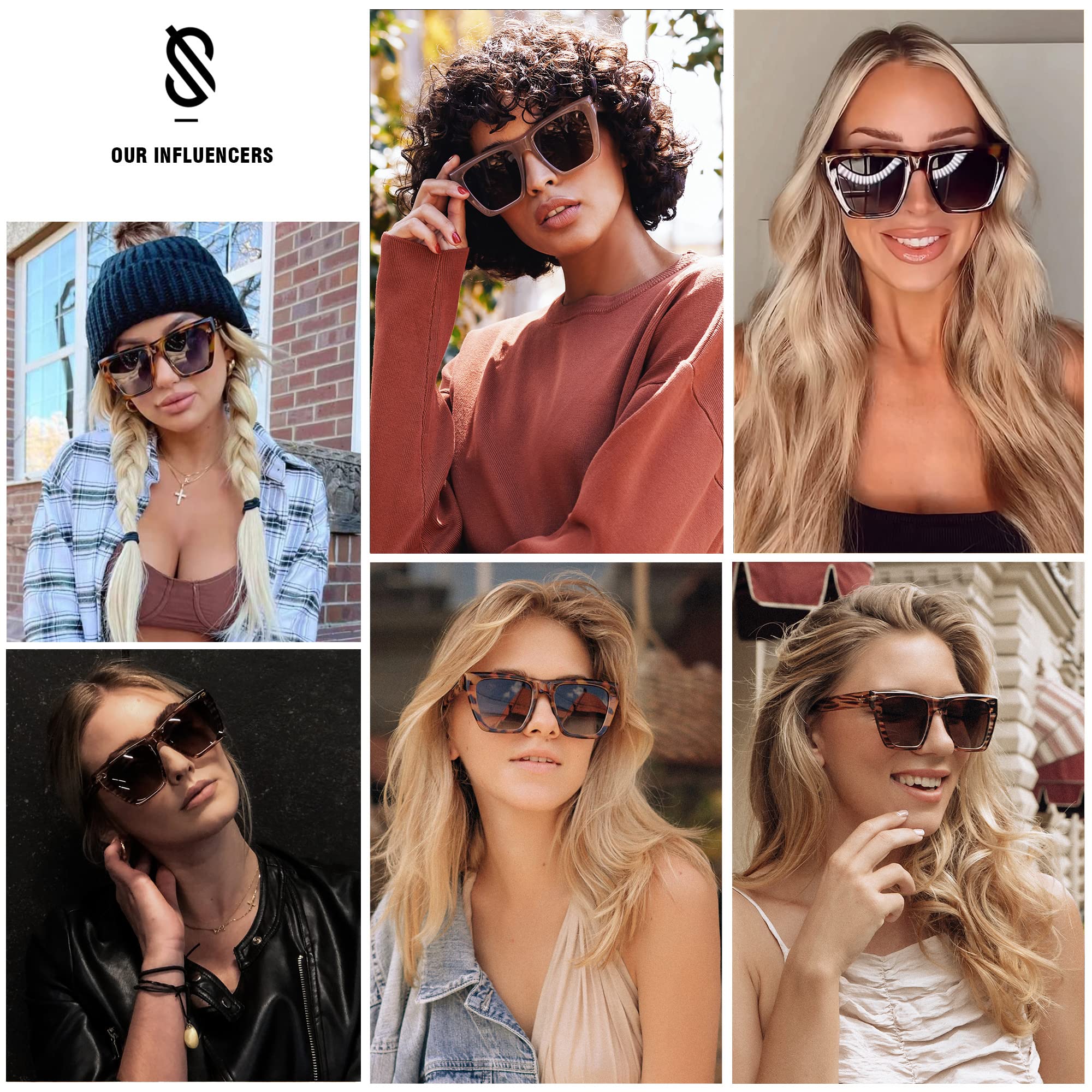 SOJOS Fashion Oversized Square Cat Eye Polarized Sunglasses for Women Trendy Cateye Style Womens Sunglasses SJ2179, Brown Frame/Brown Lens