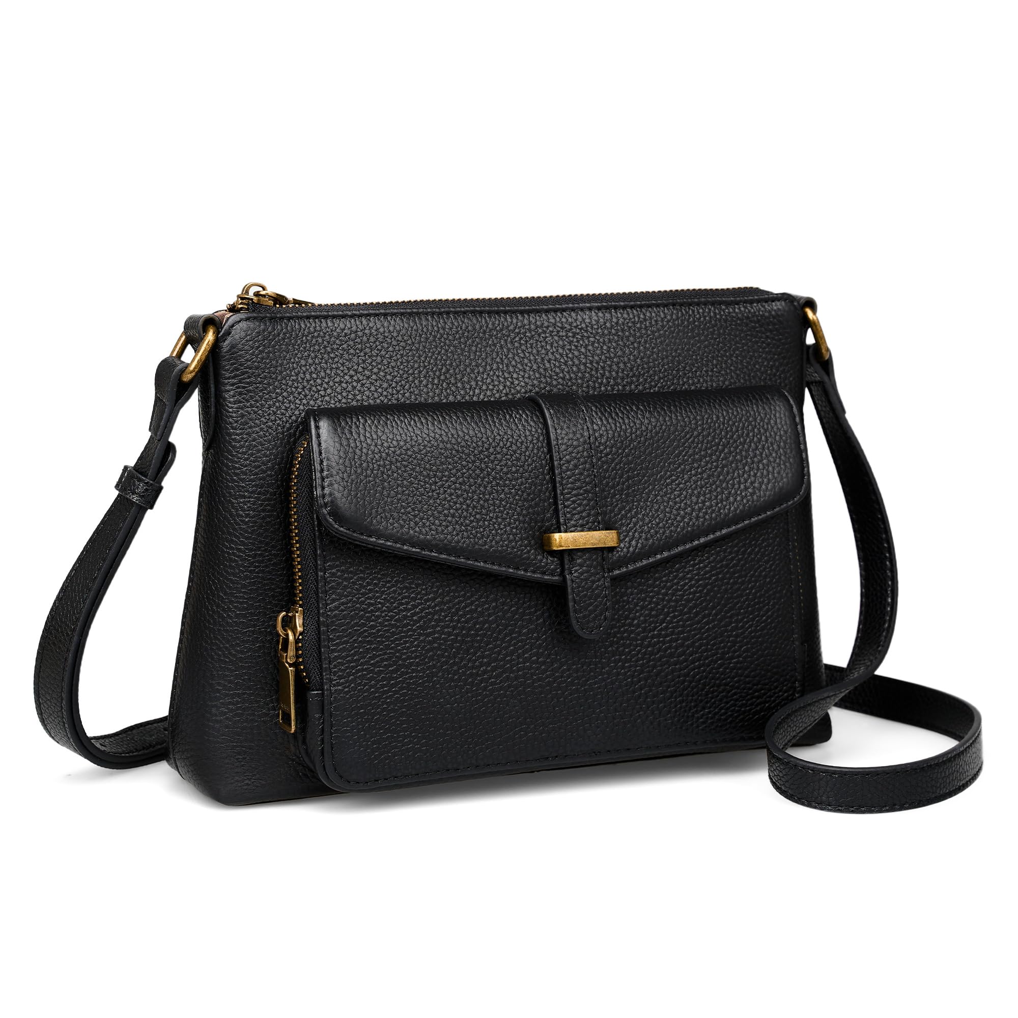 befen Genuine Leather Crossbody Bags for Women Black Leather Purse with Built in Wallet RFID Blocking Crossbody Small Purse for Travel Trendy Women's Crossbody Handbags with Adjustable Strap for Daily