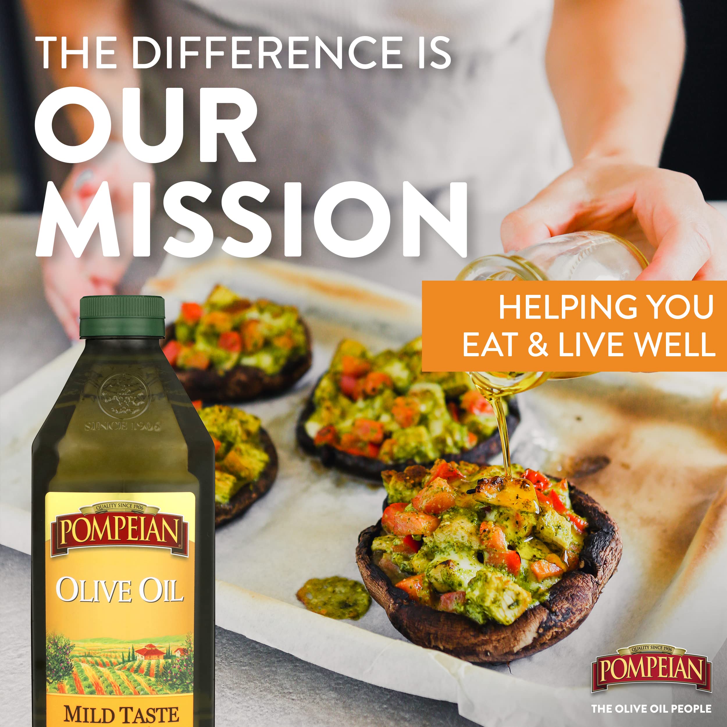 Pompeian Mild Taste Olive Oil, Mild Flavor, Perfect for Roasting & Sauteing, Naturally Gluten Free, Non-Allergenic, Non-GMO, 48 FL. OZ.