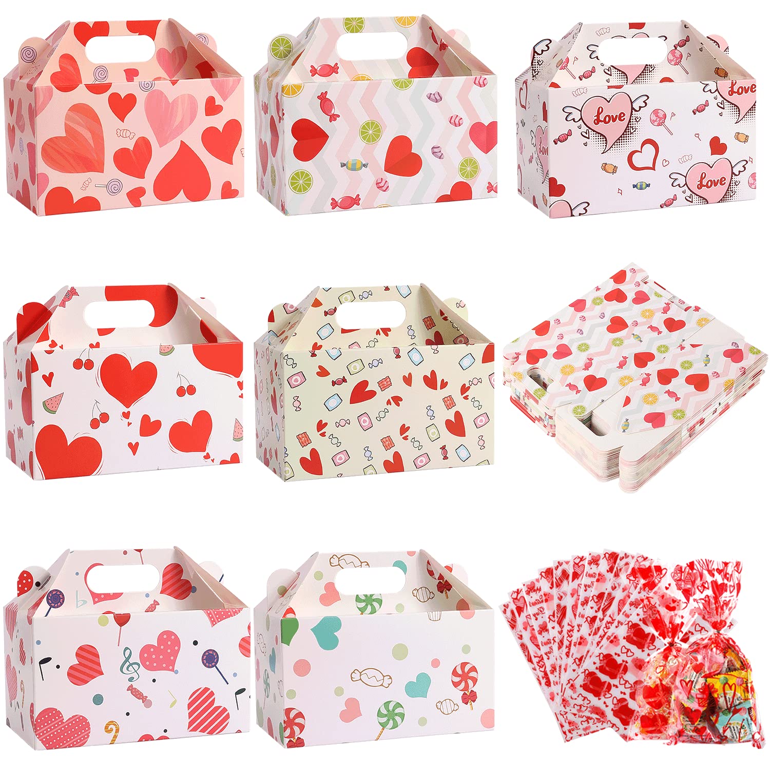 Valentine's Treat Boxes - 28 Pack Candy Bags for Kids' Party Favors, 7 Patterns for Wrapped Gifts
