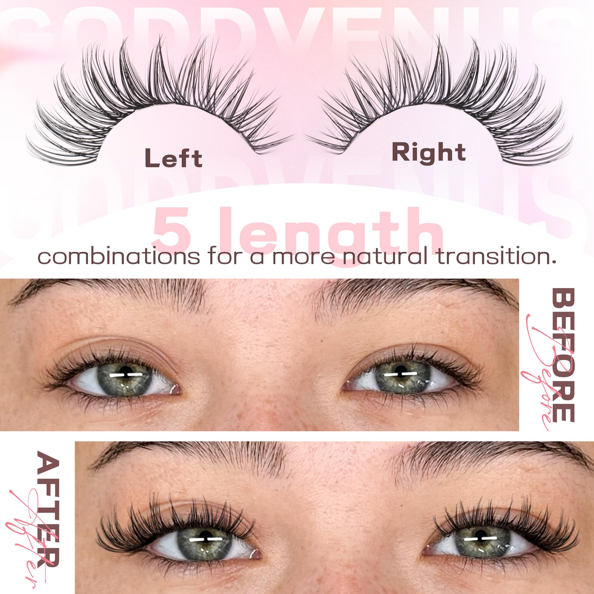Goddvenus Eyelash Extensions Wispy Natural DIY C Curl Individual Lashes Clusters Black 10-16mm 300pcs