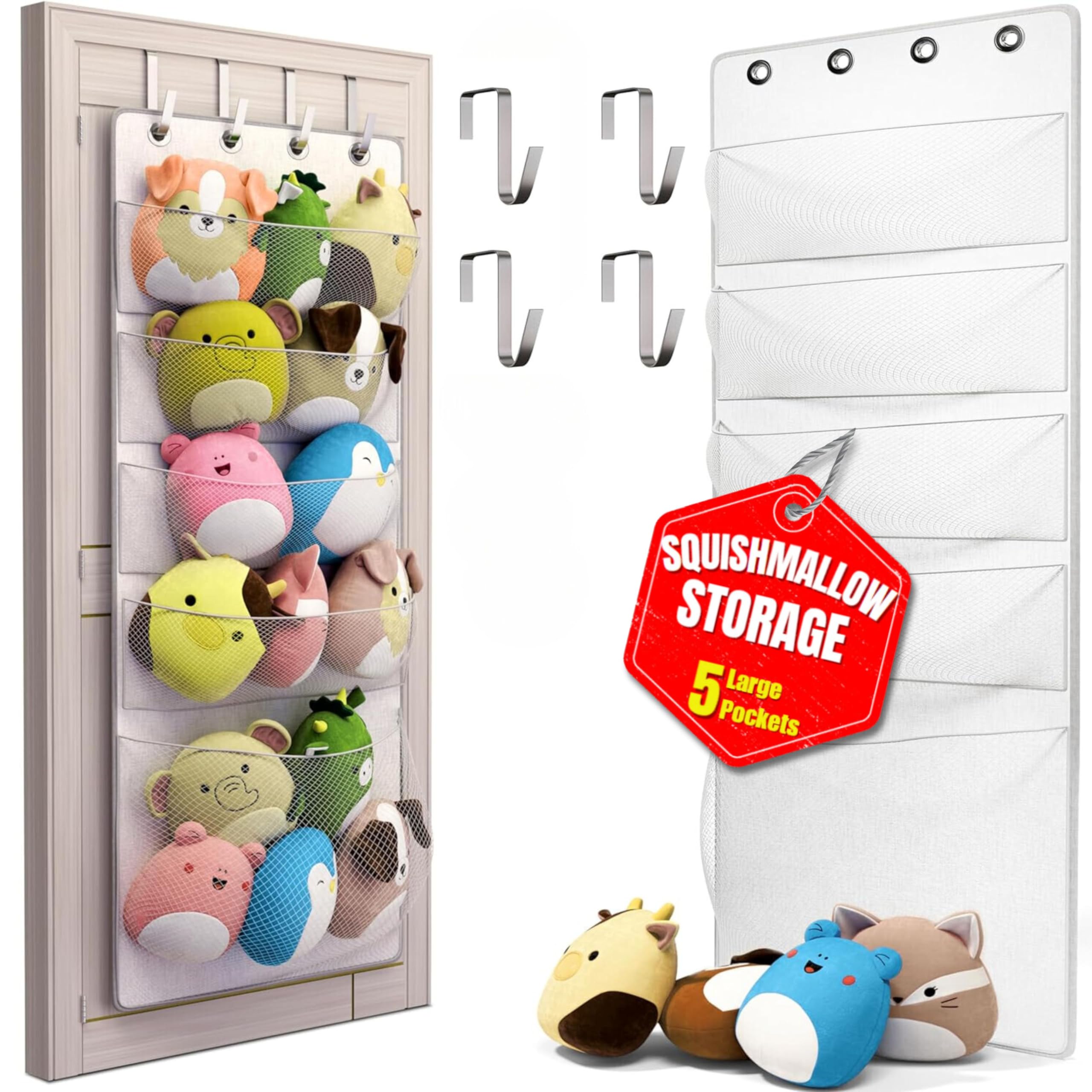 Honeyera Complete Plush & Toy Storage Bundle Yellow Stuffed Animal Organizer & Squishmallow Holder – Quick Install, Perfect for Small Spaces