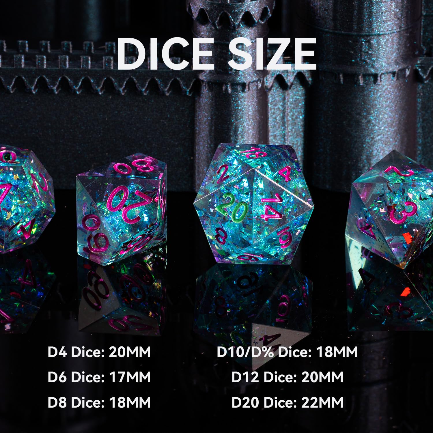Fugacity DND Dice Set,Handmade Sharp Edge 7 Piece Resin Dice-Dungeons and Dragons Polyhedral Dice Set, D&D Dice Set with Gift Dice Case for RPG MTG Table Games