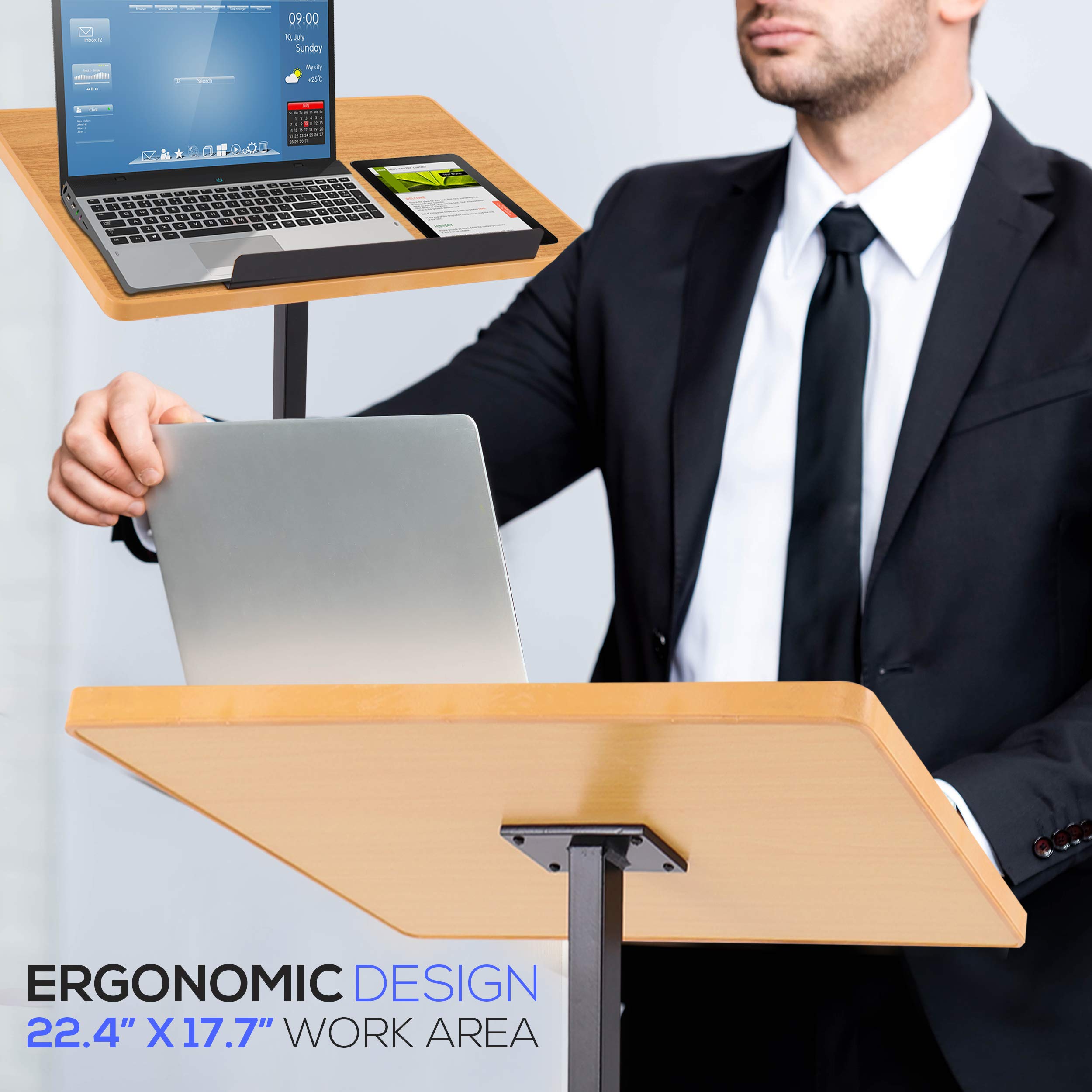 Portable Floor Lectern Podium Stand-Height Adjustable Steady Standing Design Teacher Speaker Lecture Classroom Presentation Stand, Laptop Computer Book Holder w/ Slanted Top Shelf-Pyle PLCTND44,BLACK