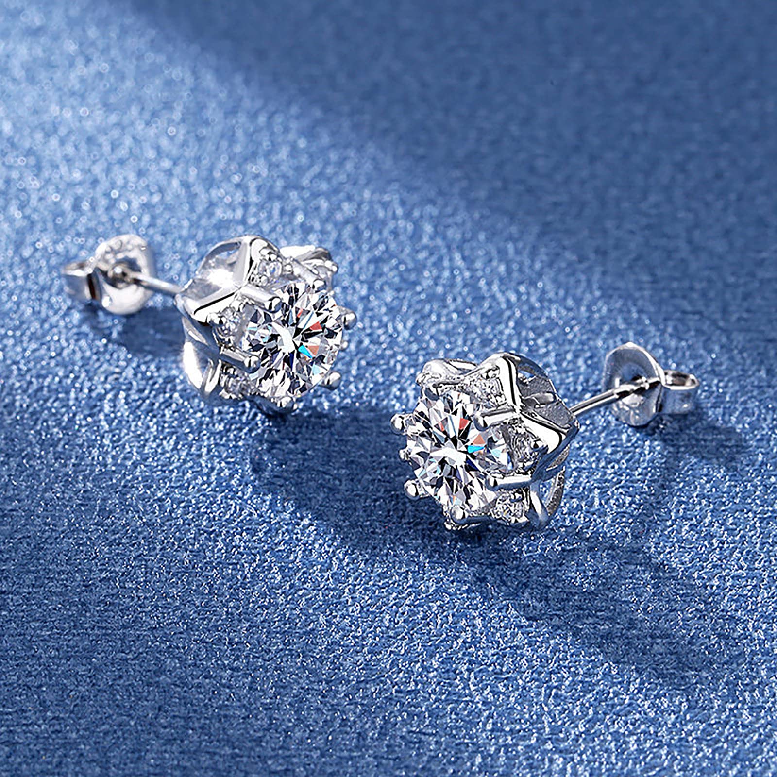 Amaon Haul Sale+Clearance Women Synthetic Diamond Earrings18K White Gold Plated Round Square Cubic Zirconia Hypoallergenic Studs Earrings