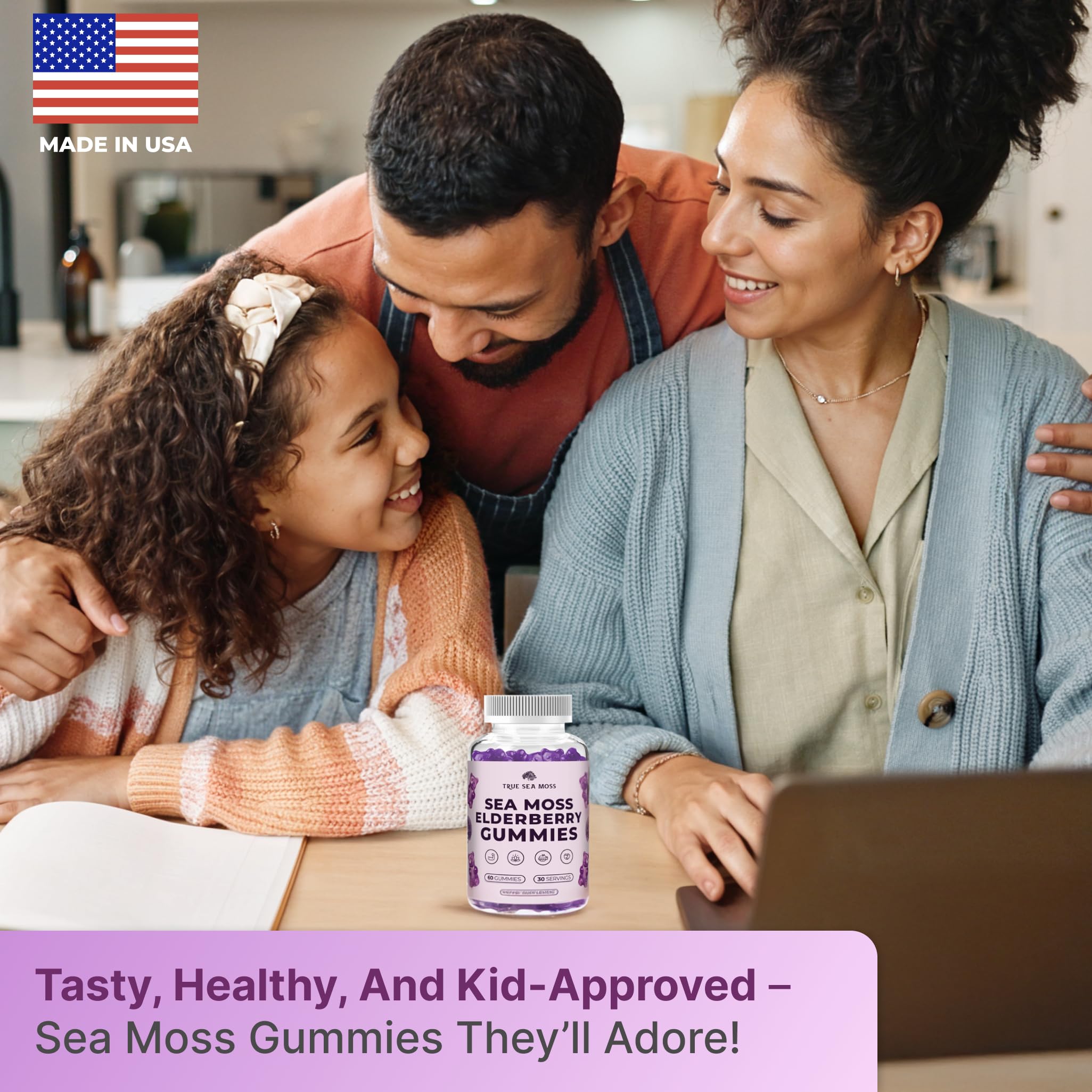 TrueSeaMoss Sea Moss Gummies with Elderberry, Burdock Root and Bladderwrack for Kids and Adults 60pcs