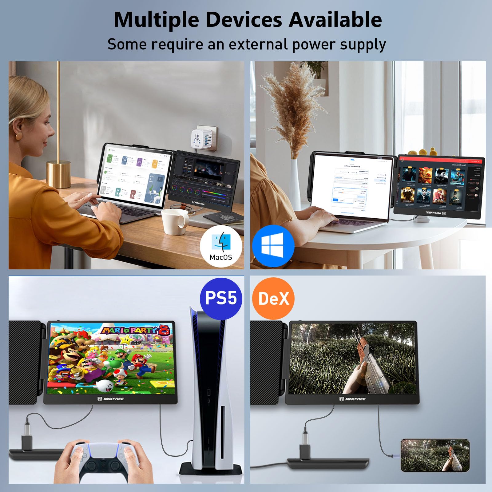 Maxfree S1 Laptop Screen Extender - 14'' Laptop Monitor Extender Dual Screen Plug & Play, 1080P FHD Portable Monitor for 13-17'' Laptops, Compatible with macOS/Windows/Dex/Android/Switch/PS5
