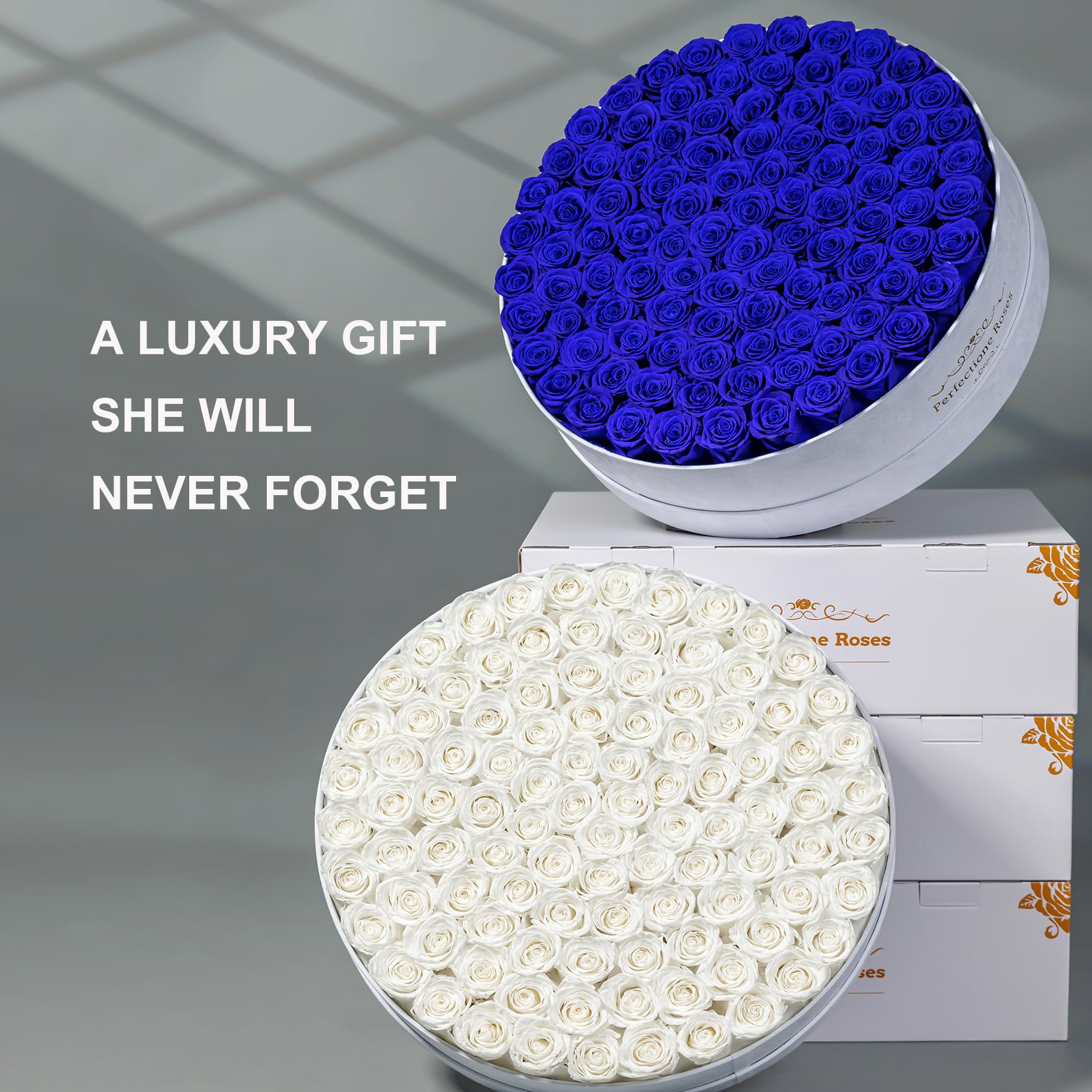 Luxury Preserved Roses Gifts for Women, 100 Roses in Velvet Box, Flowers for Delivery, Presereved Flowers Birthday Gifts for Mom and Wife (Royal Blue)