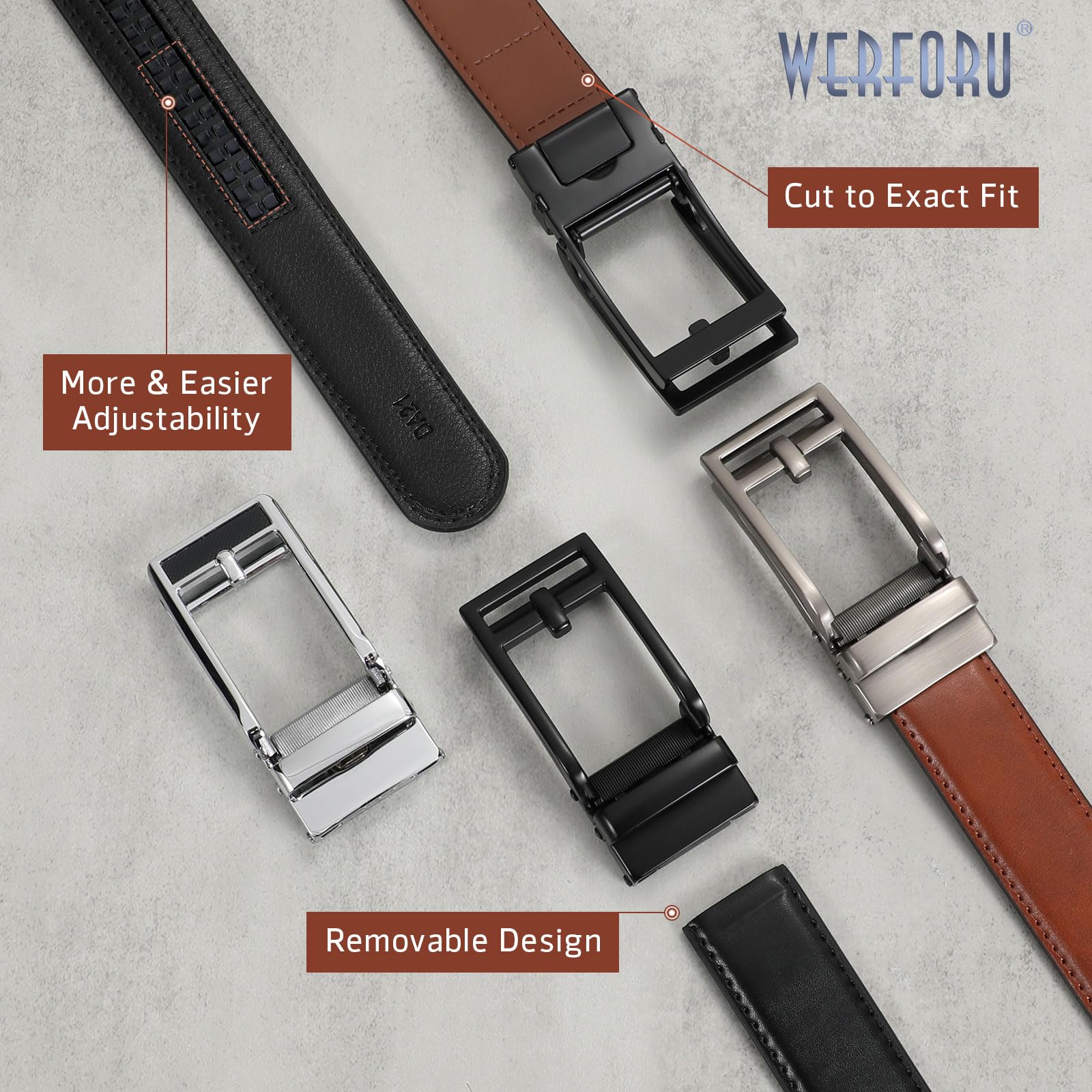 WERFORU Men Dress Belt Men Adjustable Leather Belt Men Leather Ratchet Belt-Comfort Click Belt for Men Dress and Casual(A-Black,36"-44" Waist Adjustable)