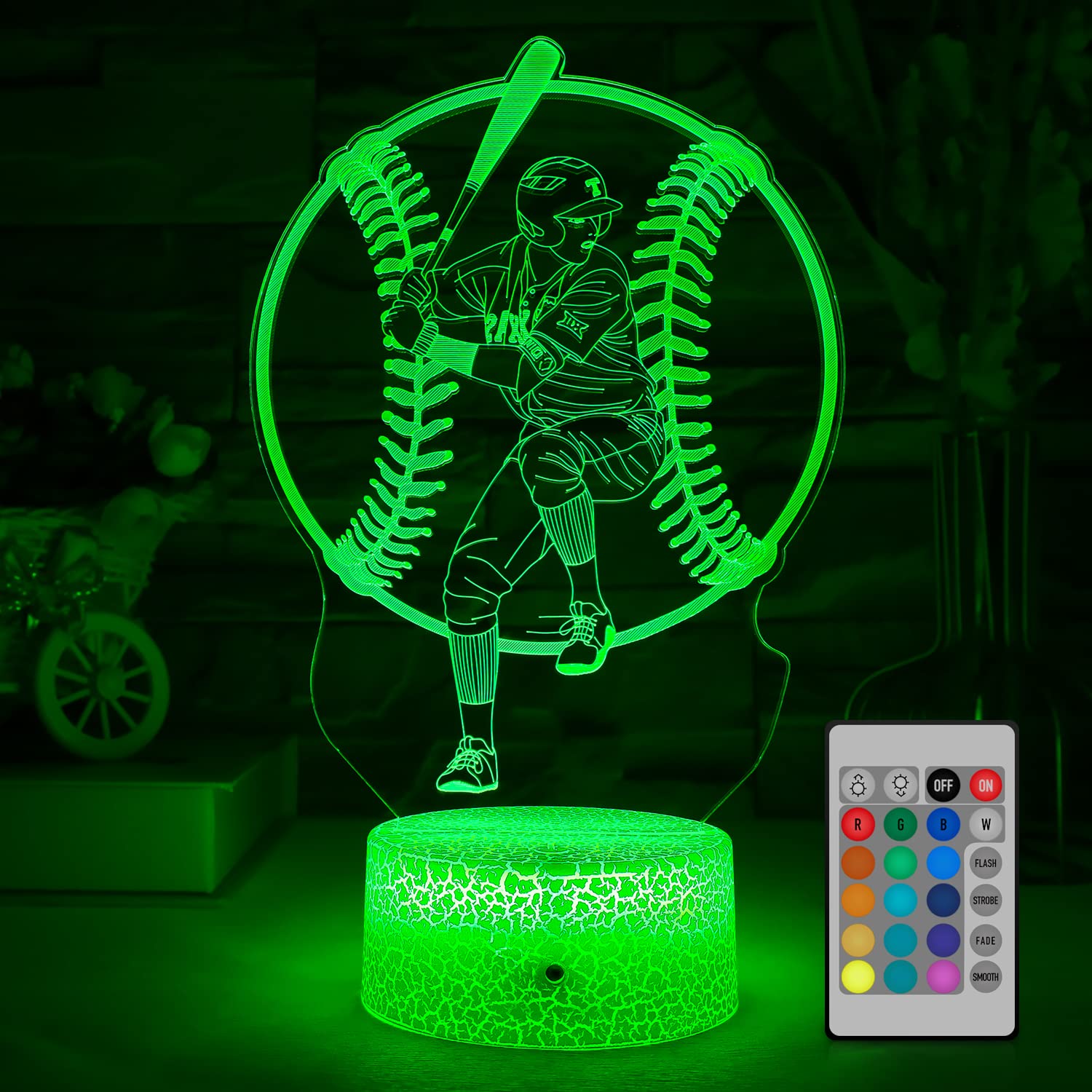 tqyydf Baseball Gift Illusion Night Light for Kids - 16 Colors & Flashing Modes with Remote Control Opreated Dimmable Christmas Birthday Gifts for Boys Girls Kids Children