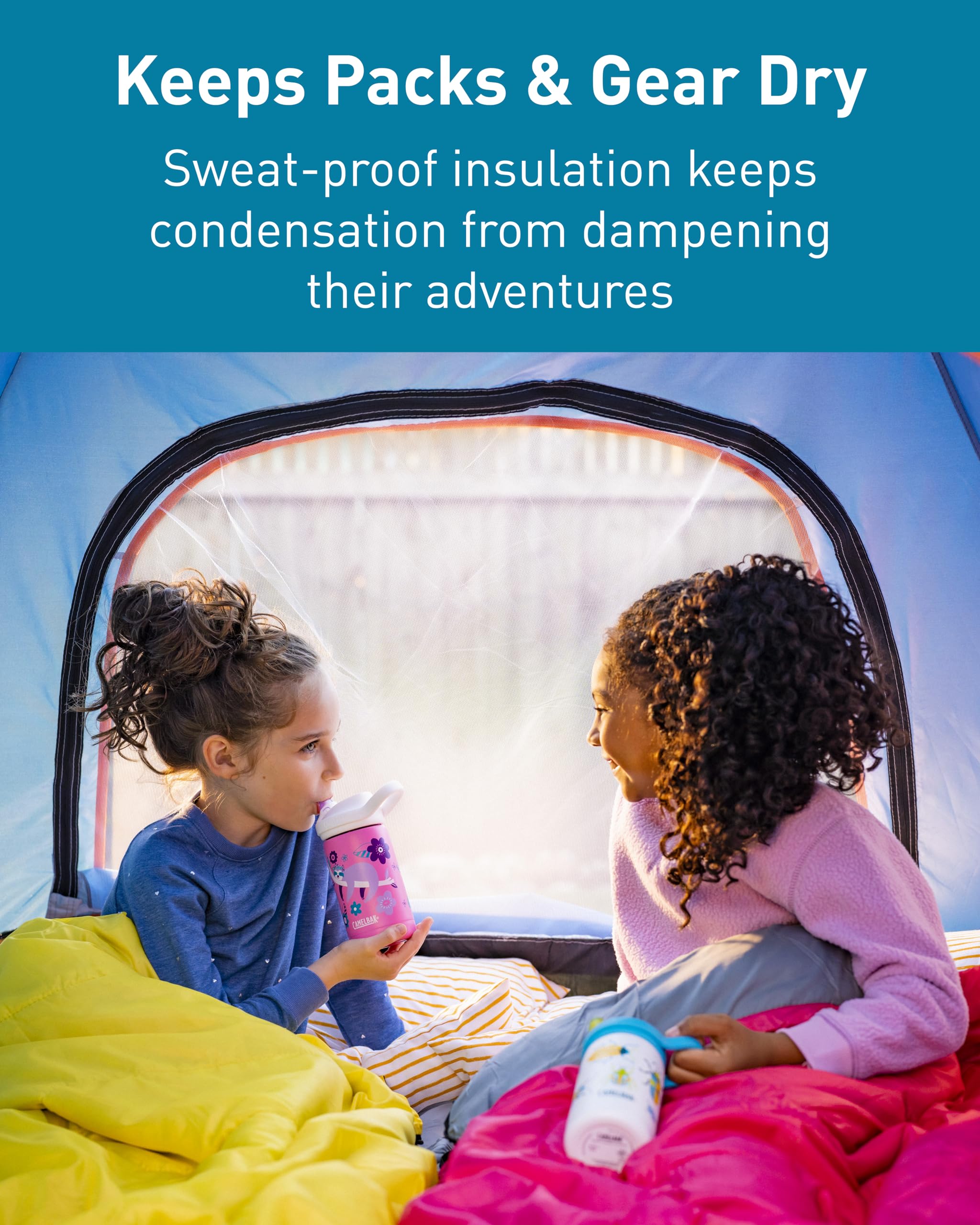 CamelBak Eddy+ Kids Bite Valve Straw Insulated Stainless Steel Water Bottle Space Smiles, 12oz