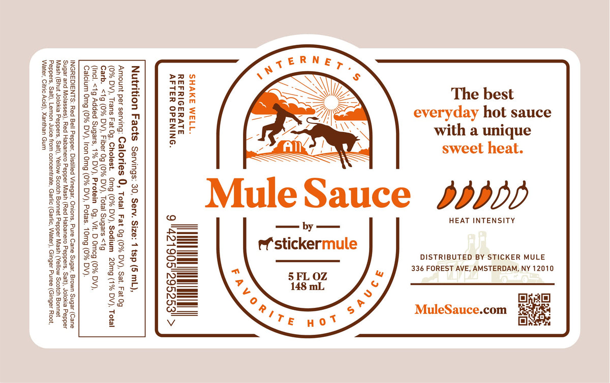 Mule Sauce - Hot sauce with Habanero, Yellow scotch bonnet and Bhut jolokia. (5 oz, 1)
