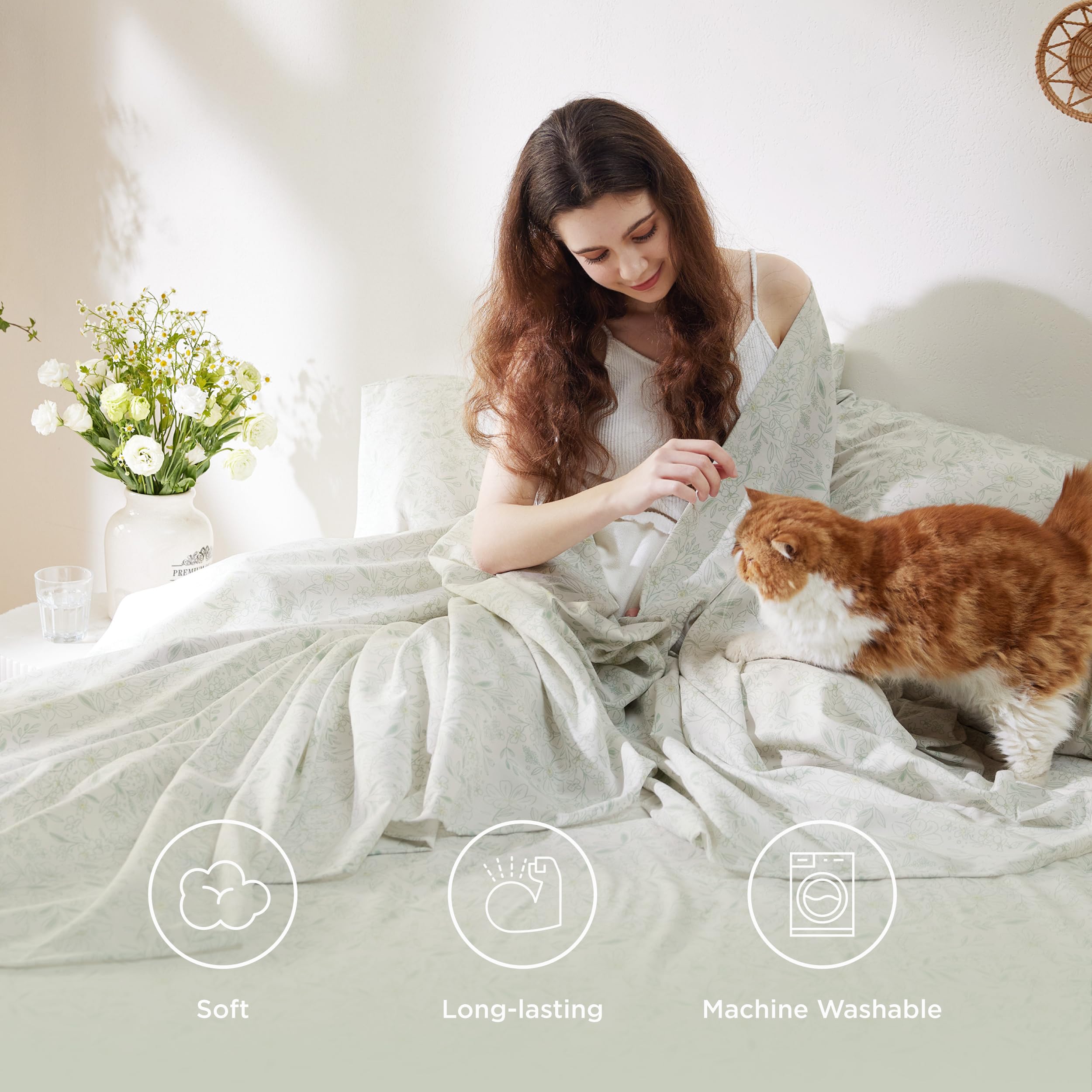 Bedsure Floral Queen Size Sheets - Extra Soft Comfy Flowers Printed Bed Sheets Set, Smooth Breathable Hotel Cute Bedding Sheets, Easy Care Bed Set