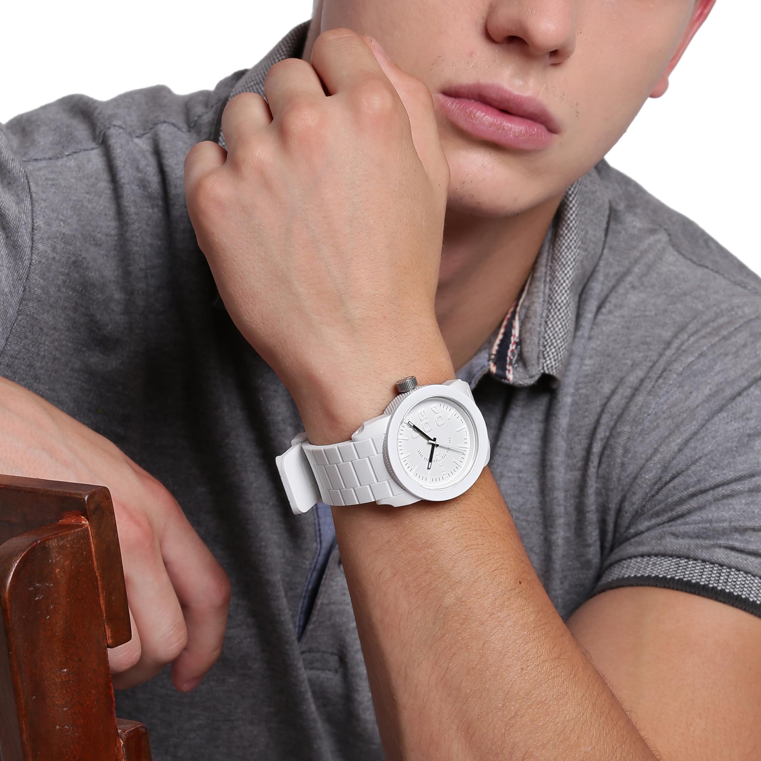Diesel Double Down Silicone Three-Hand Analog Men's Watch, Color: White (Model: DZ1436)