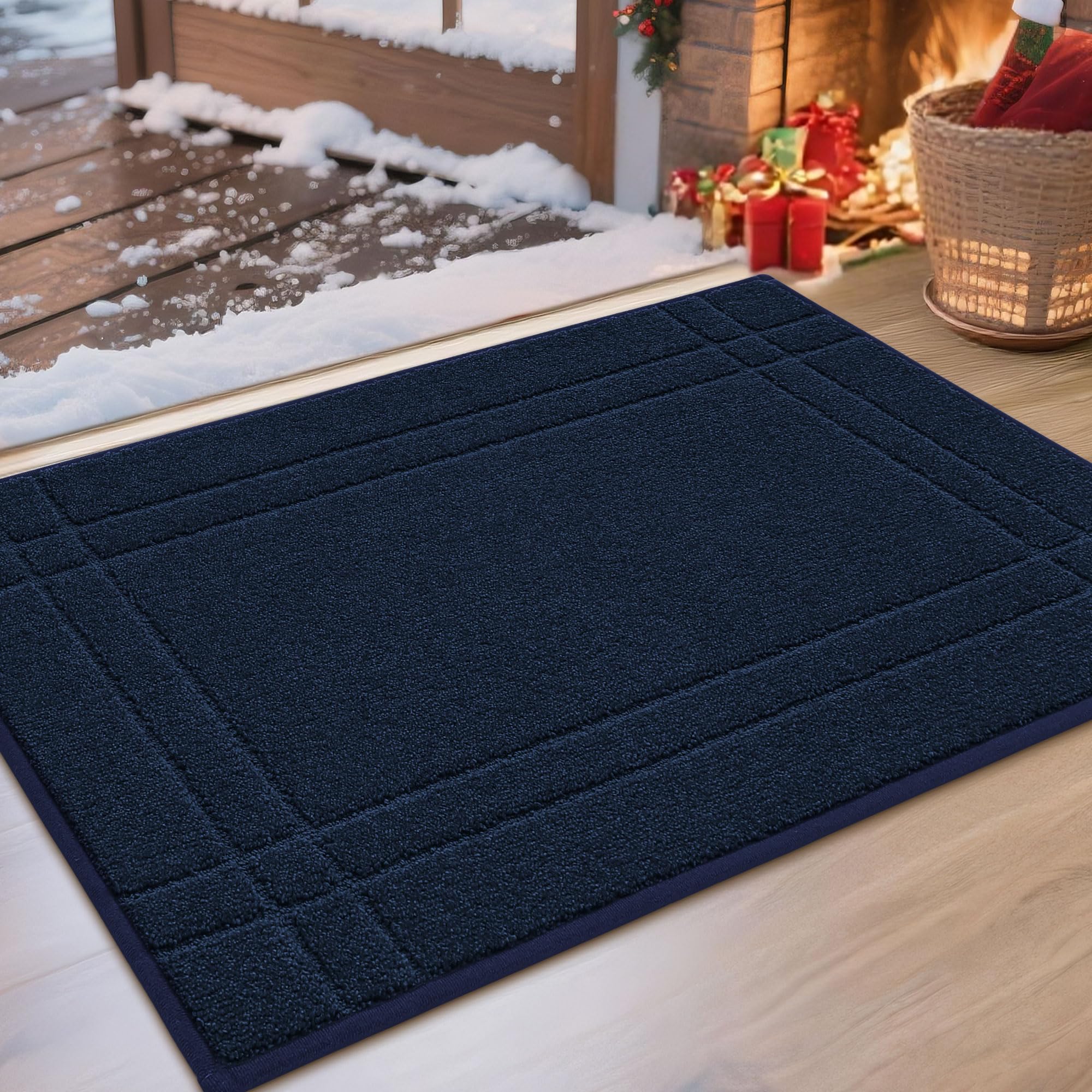 JSEI Entryway Rugs Doormat 20"x32", Non-Slip Dirt Trapper Door Mats Indoor, Washable Absorbent and Stain Resist Welcome Floor Mat for Front Door, Dog Door Mat, Muddy Wet Shoes & Paws, Navy Blue