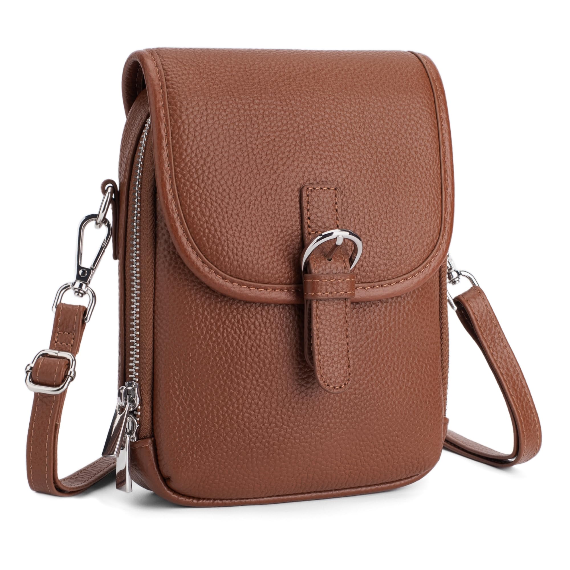 befen Soft Real Leather Small Crossbody Bags for Women, Woman Anti-Theft Phone Purse Shoulder Bag Handbags with RFID Card Slots Cognac Brown