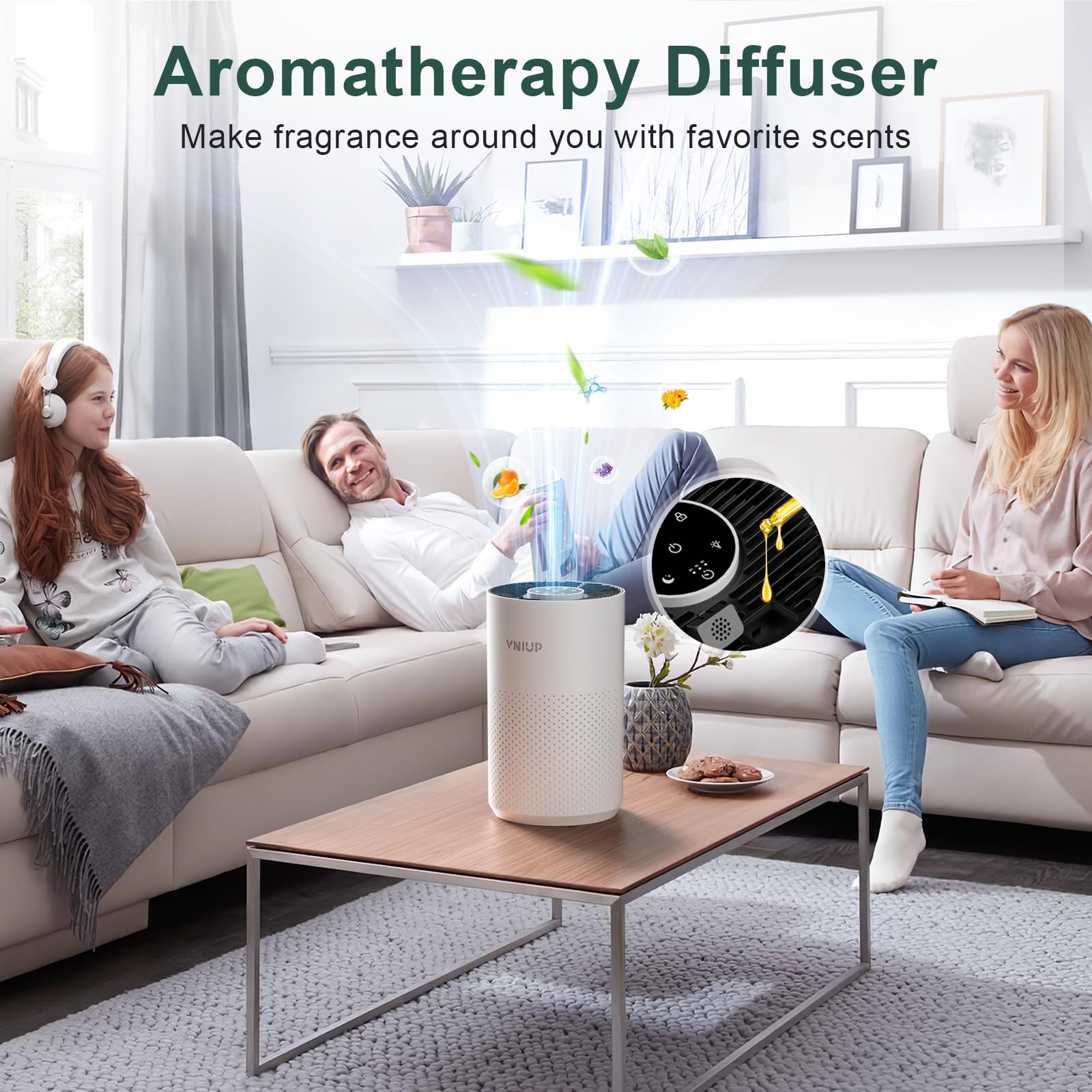 Air Purifiers for Bedroom Home up to 1250 ft², Vniup H14 True HEPA Room Air Purifiers for Bedroom, with Fragrance Function Sleep Mode& Light Mode Air Cleaner for Pet Dander Odor Dust Smoke