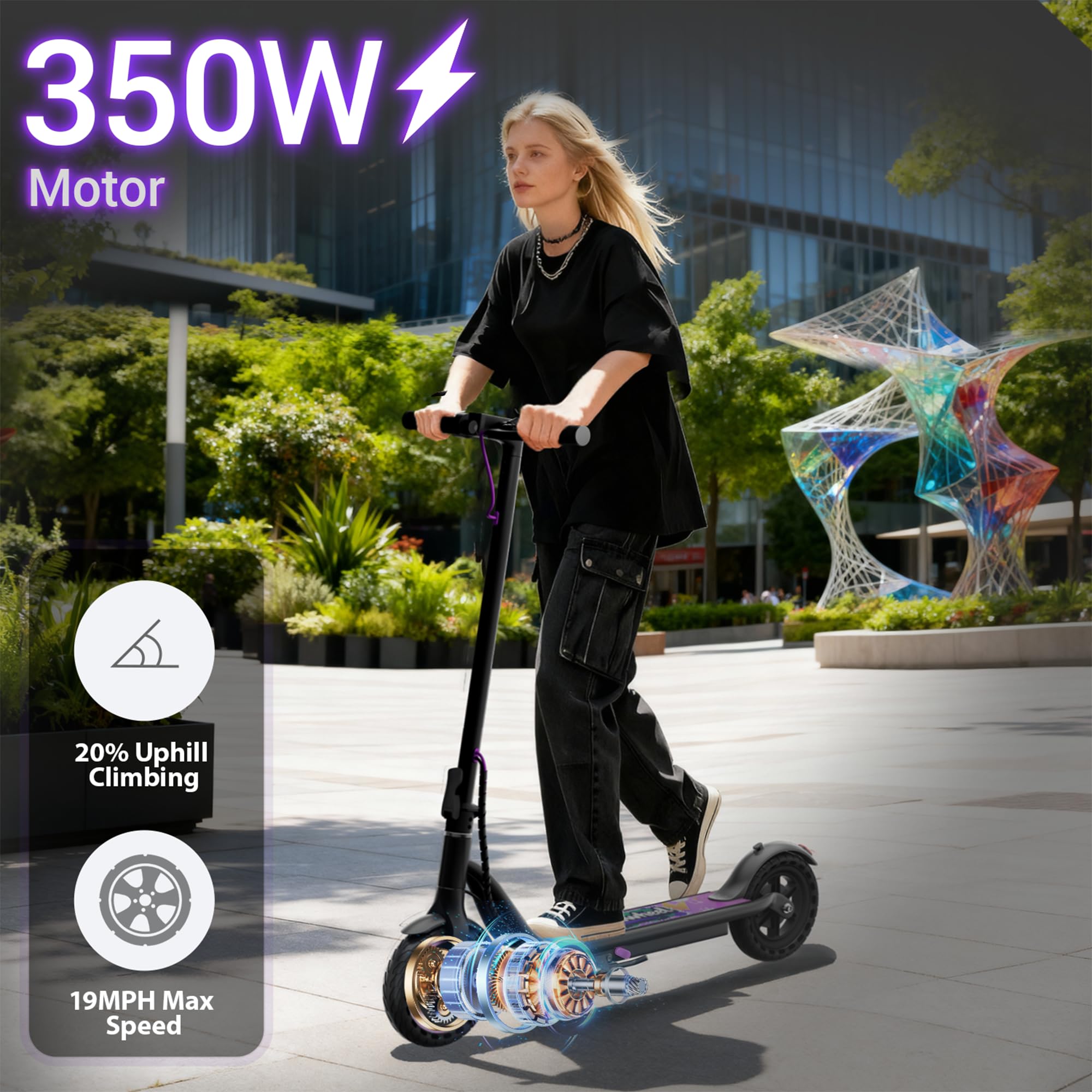 Aovowheel Electric Scooter for Adults, Folding E Scooter with 350W/500W Motor 16/24 Mph Top Speed, Max 19-23 Miles Long Range, 8.5''/10''/14''Tires Commuting Scooters with Dual Brakes System, APP