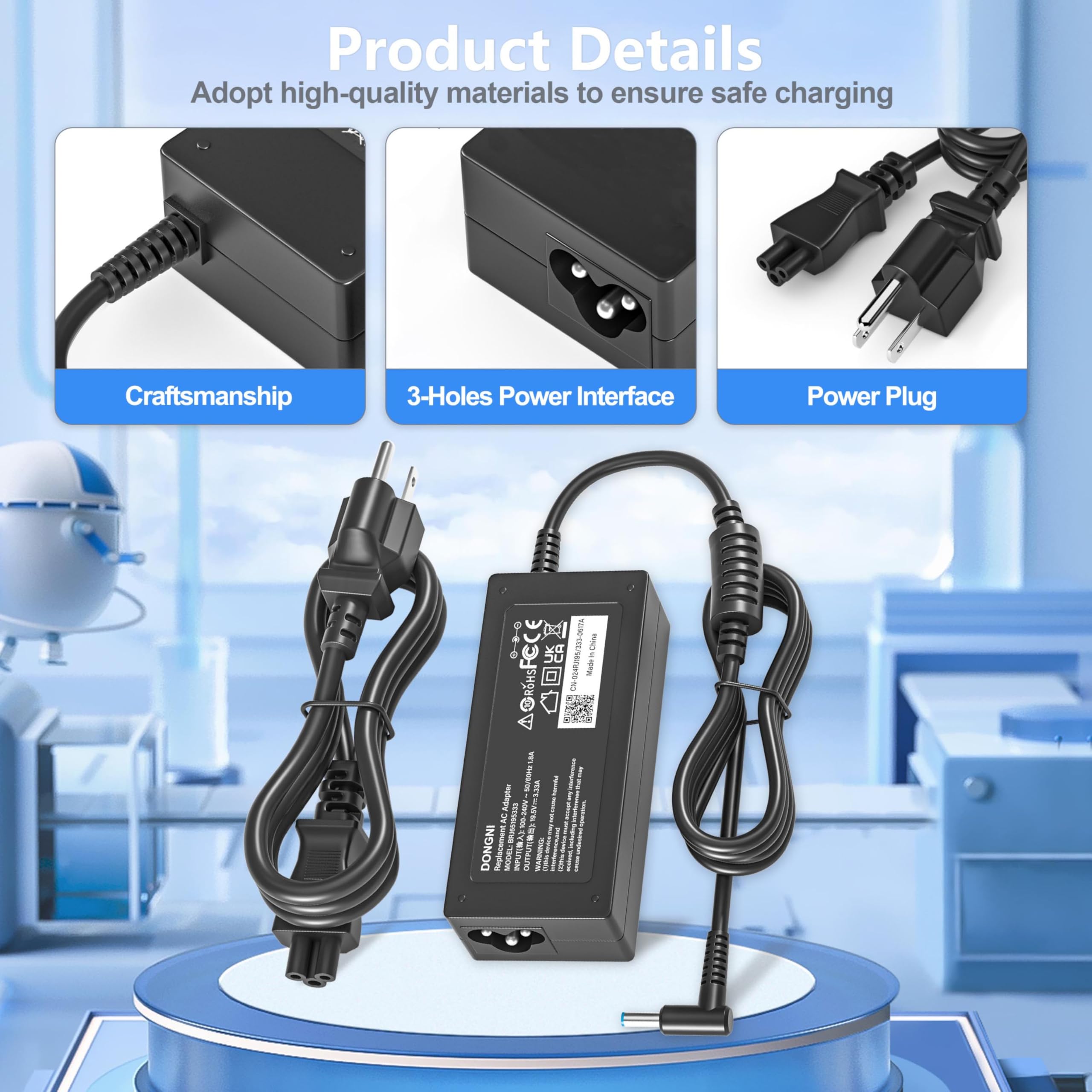 65W 19.5V 3.33A AC Adapter Charger Compatible with HP Pavilion x360 11 13 15 17, Envy X360 13 15, Zbook 14u G4 G5 15 G3, 15-f111dx 15-f211wm 15-f233wm 15-f278nr 15-r052nr Laptop Power Cord Blue Tip