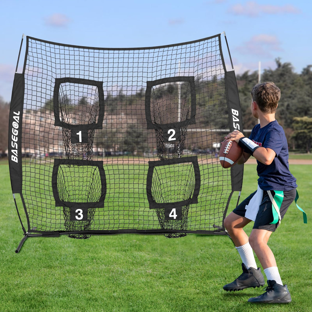 BaseGoal 6x6 Ft Football Nets for Throwing,Football Target,Quarterback Training Equipment with 4 Target Pockets for Improving Football Accuracy Throwing