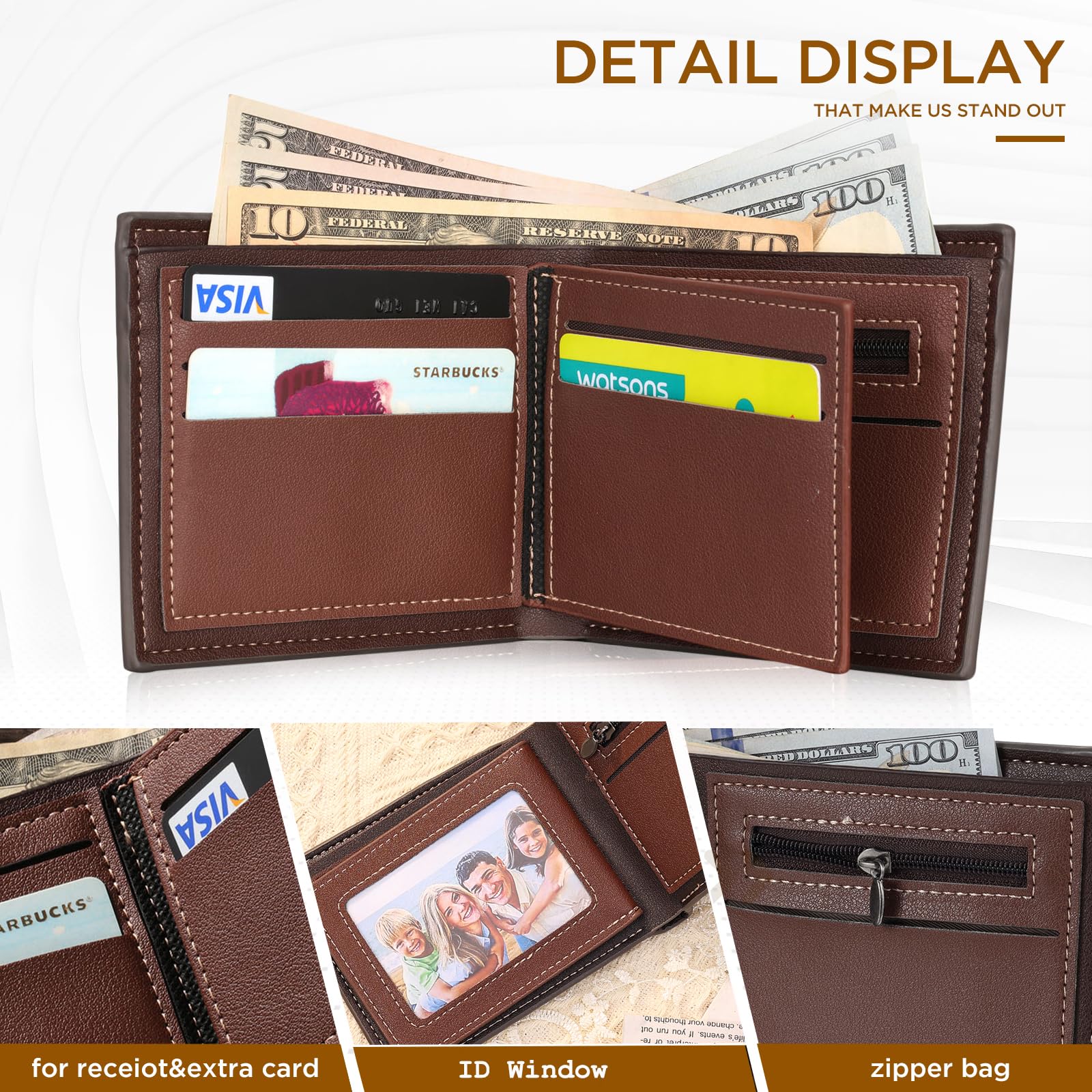 Amsgedhie Personalized Photo Mens Wallets Leather: Custom Initial Name Bi-fold Wallet for Men Father - Men's wallets Wallet for Dad Boyfriend Grandpa Birthday Gift (Gray Photo Monogram)