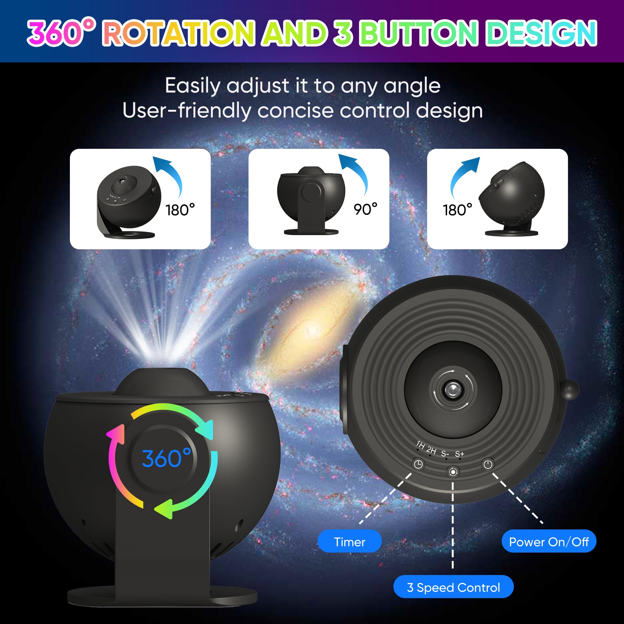 FlyLily Galaxy Projector, 13 in 1 HD Planetarium Star Projector for Bedroom, 360 Rotating Star Projector Light with Adjustable Knob and Timer for Kids, Ceiling, Gifts, Room Decoration