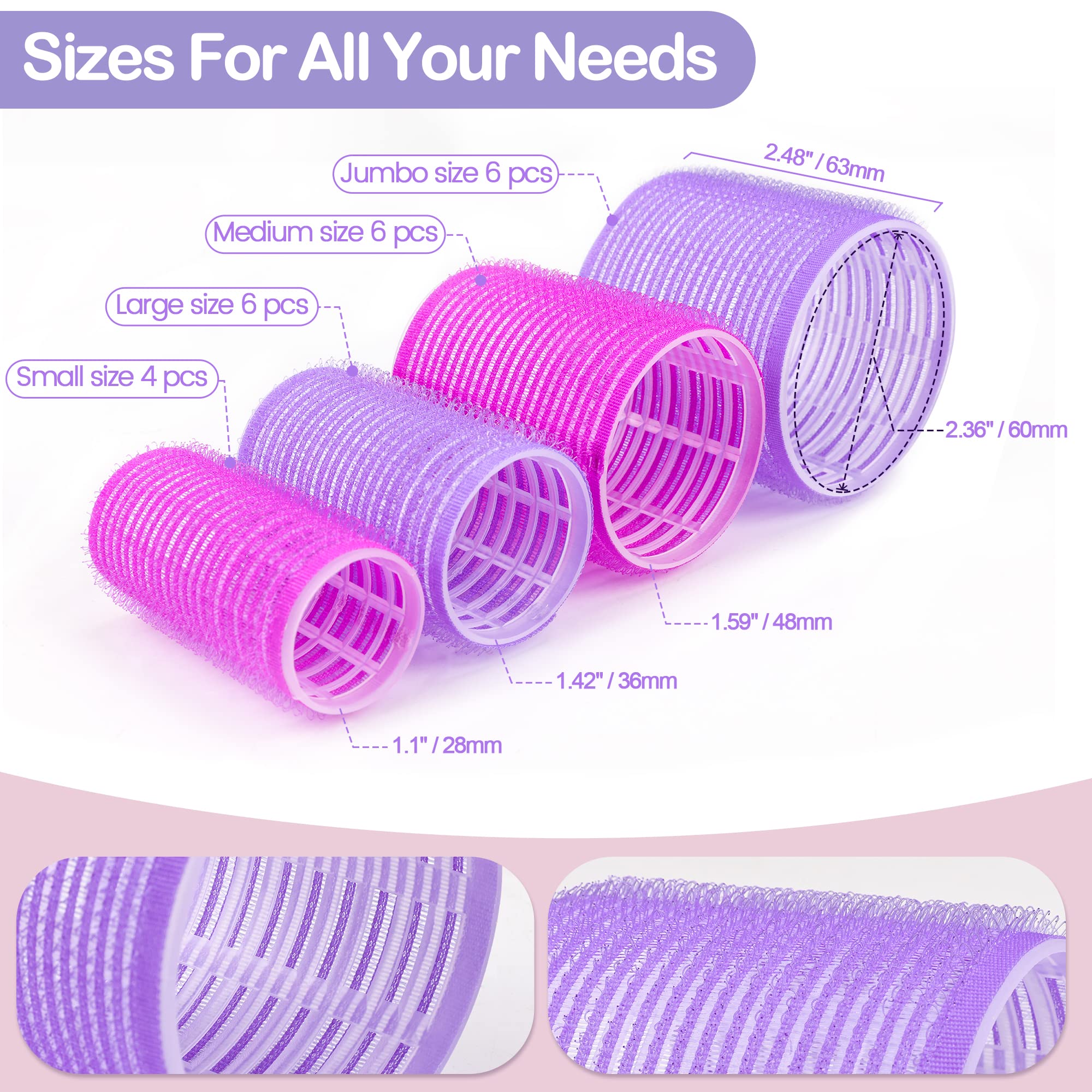 33 Pcs Hair Rollers set, Self Grip Hair Rollers for Long Medium Short Hair, ELASO Jumbo Large medium Hair Curlers (22 Velcro Rollers + 10 Stainless steel Clip +1 Storage Bag)