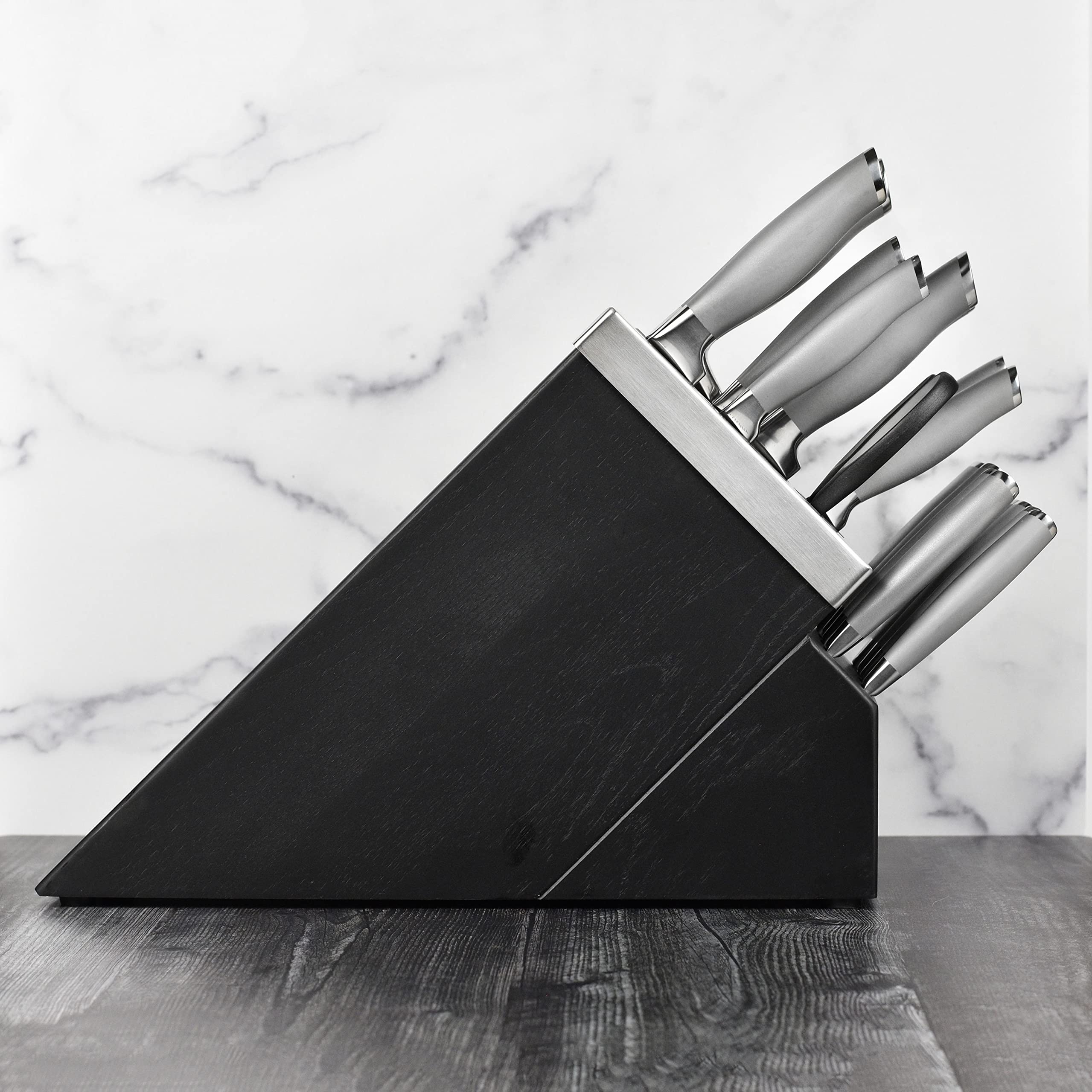 Henckels Forged Modernist 20 Piece Self Sharpening Knife Set with Stainless Steel Handles & Black Knife Block