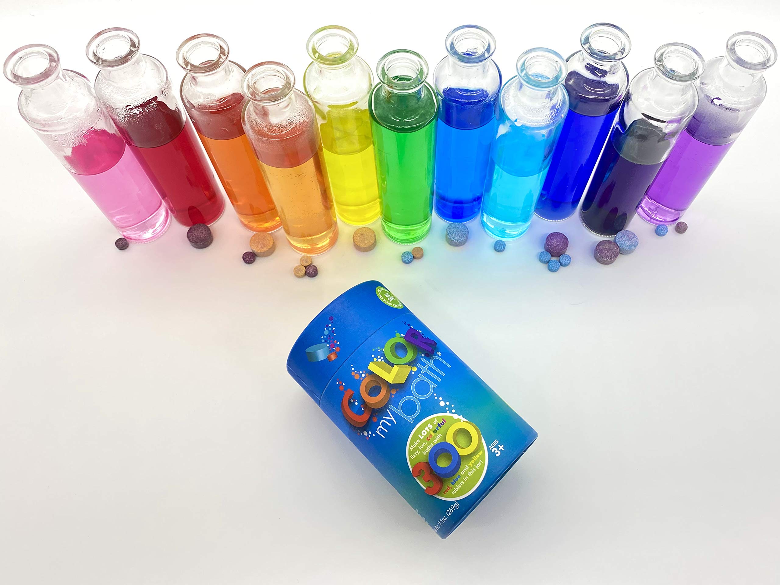 Color My Bath - 300 Count - The Original Fizzy Color Changing Tablets - Non Toxic, Non Staining, Fragrance Free Eco-Friendly Container - Fun Educational Bathtime Activity for Kids - Made in The USA