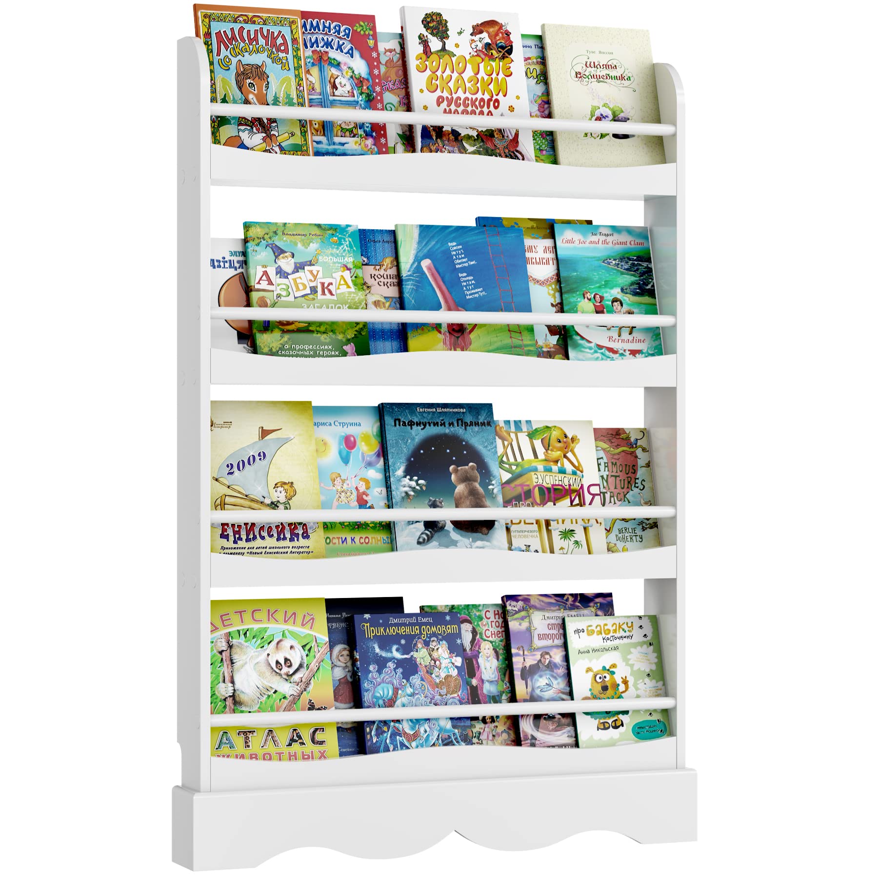 FOTOSOK Kids Bookshelf, 4-Tier Book Shelf Organizer for Toys and Books, Toy Storage Bookshelf in Bedroom, Living Room and Nursery, White