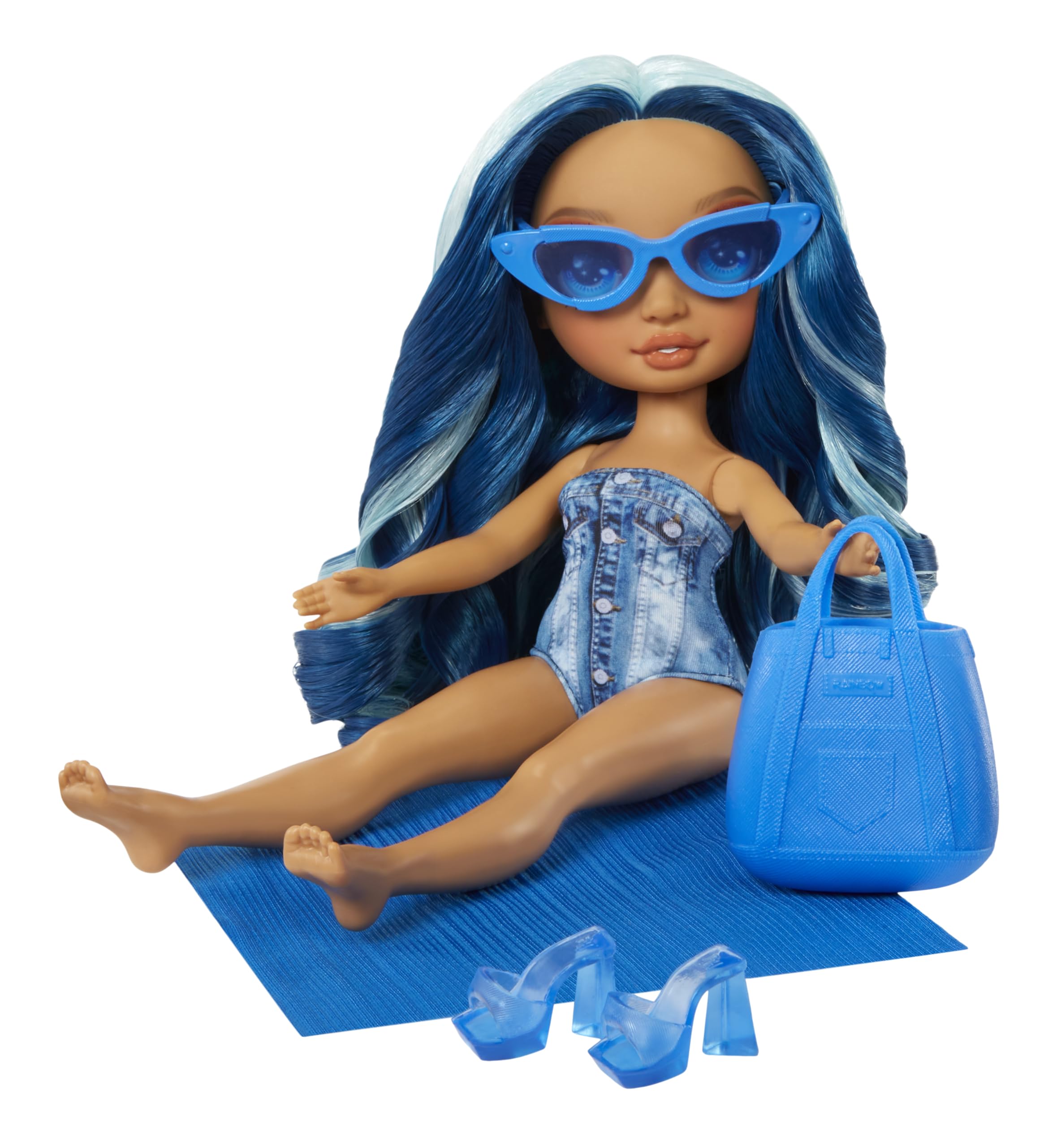 Rainbow High Swim & Style Skyler, Blue 11" Fashion Doll with Shimmery Wrap to Style 10+ Ways, Removable Swimsuit, Sandals, Fun Play Accessories, Great Toy Gift for Girls Kids Ages 4-12 Years