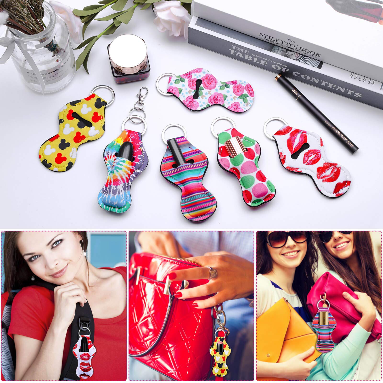 shynek Chapstick Holder Keychain Bulk, 30Pcs Lip Balm Holder with 30 Sets Keyring Clips for Lipstick, Chapstick, Lip Balm (Assorted Colors)