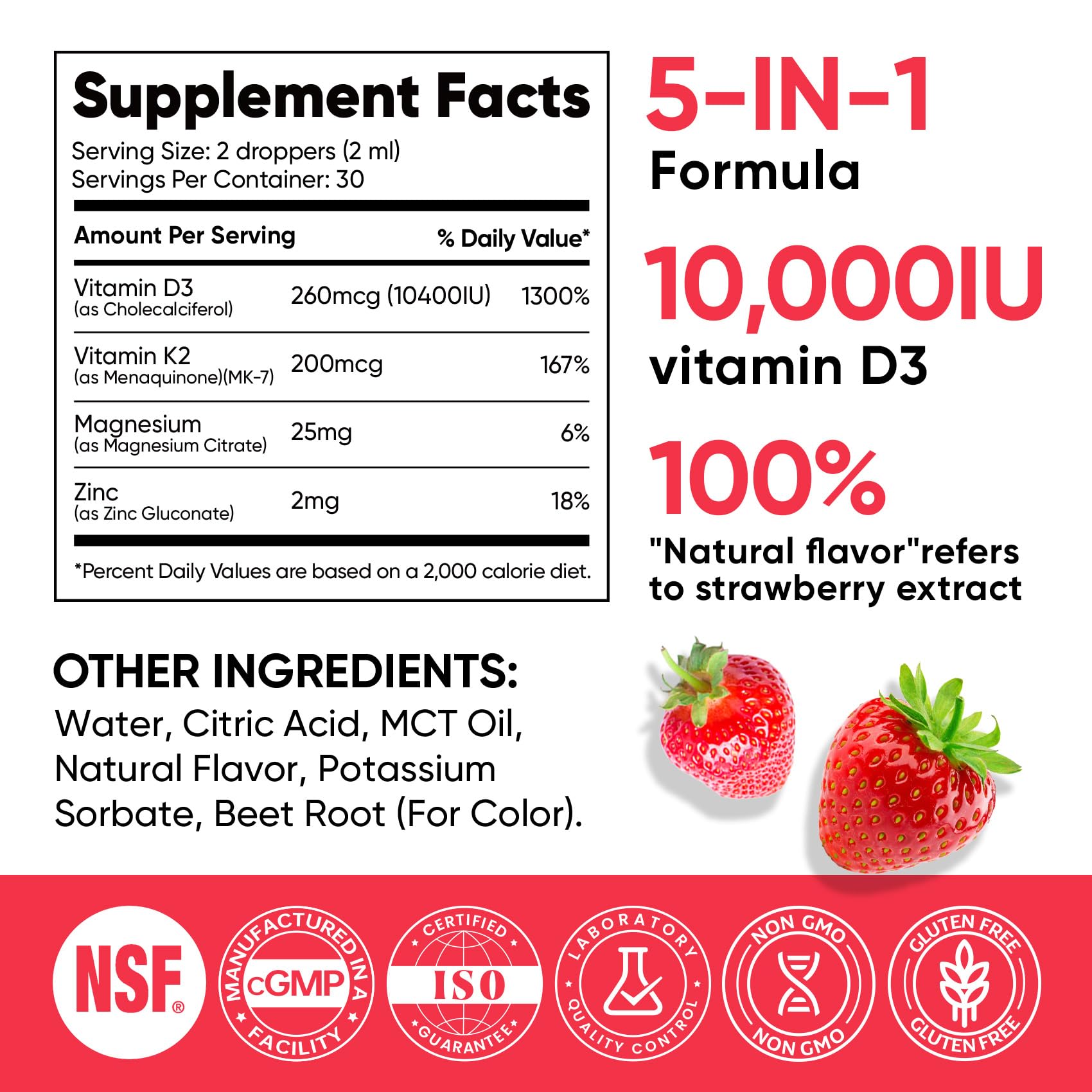 Venture Pal 5-in-1 Vitamin D3 10000 IU & K2 as MK-7 200mcg with Magnesium, MCT Oil, Zinc, Sugar-Free Vitamin D Liquid |Maximum Absorption for Bone, Mood & Immune Health - 2 FL OZ, 60 Days