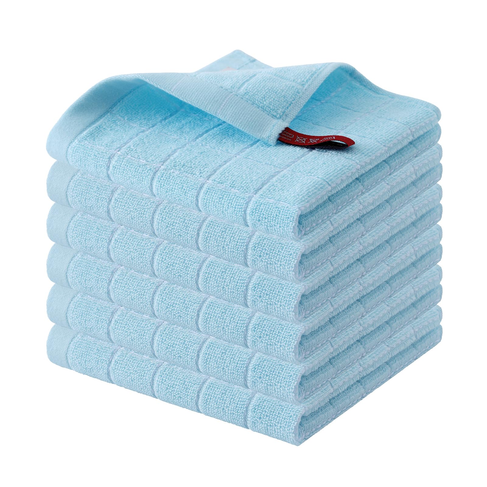 Homaxy 100% Cotton Terry Kitchen Dish Cloths, Ultra Soft and Absorbent Dish Towels for Kitchen, Suitable for Drying and Washing Dishes, 6 Pack, 12 x 12 Inches,Sky Blue