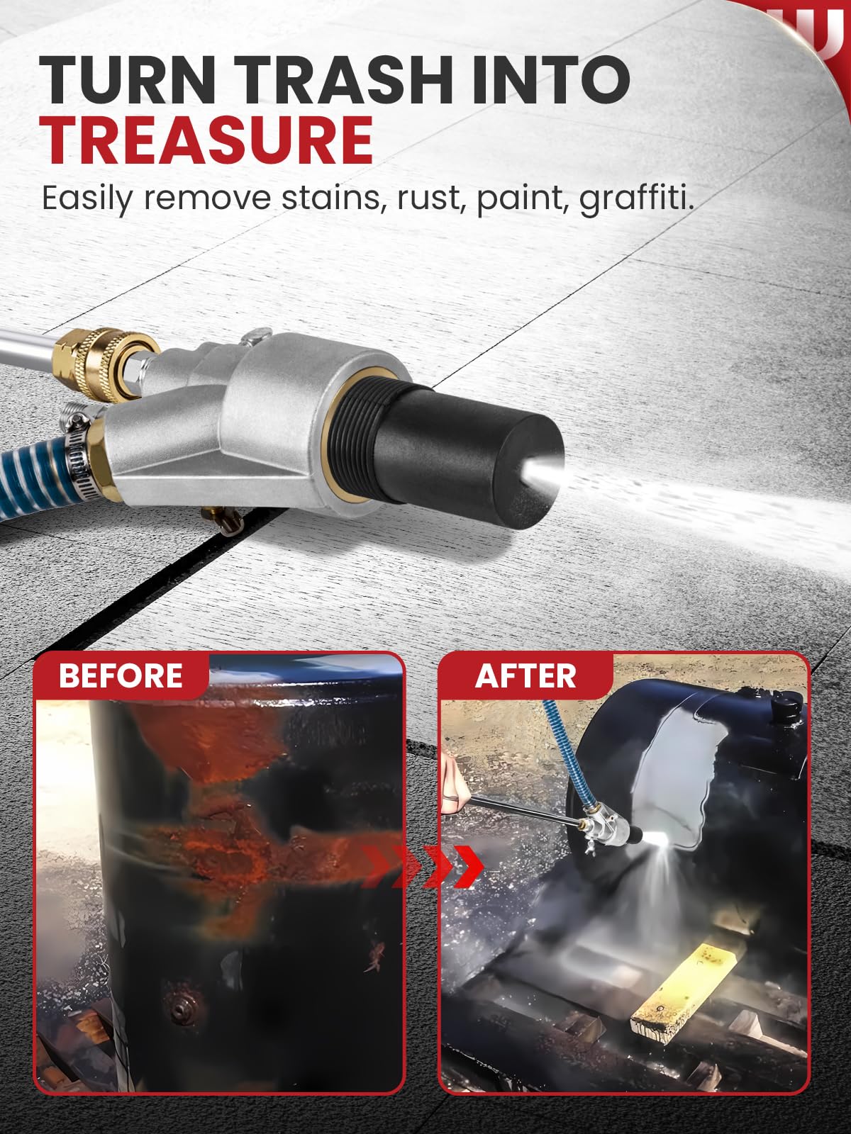 WOJET Pressure Washer Sandblasting Kit, Wet Sand Blaster for Pressure Washer up to 5000 PSI, 1/4" QC, No Dust, Power Washer Sandblasting Kit with 25’ Hose, Power Sand Blaster for Home & Commercial Use