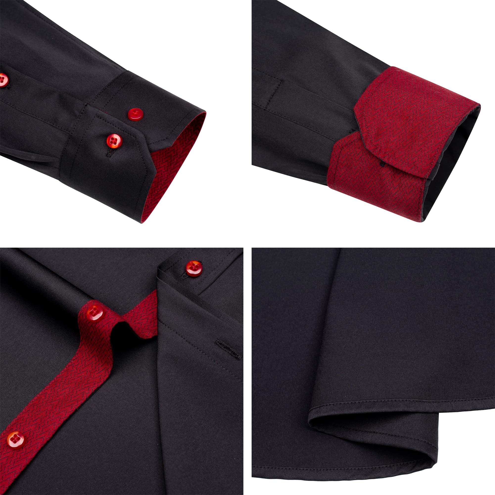 Alimens & Gentle Men's Button Down Shirts Long Sleeve Wrinkle-Resistant Regular Fit Dress Shirt, Color: Flex-Black&Red-Pocket, Size: Medium