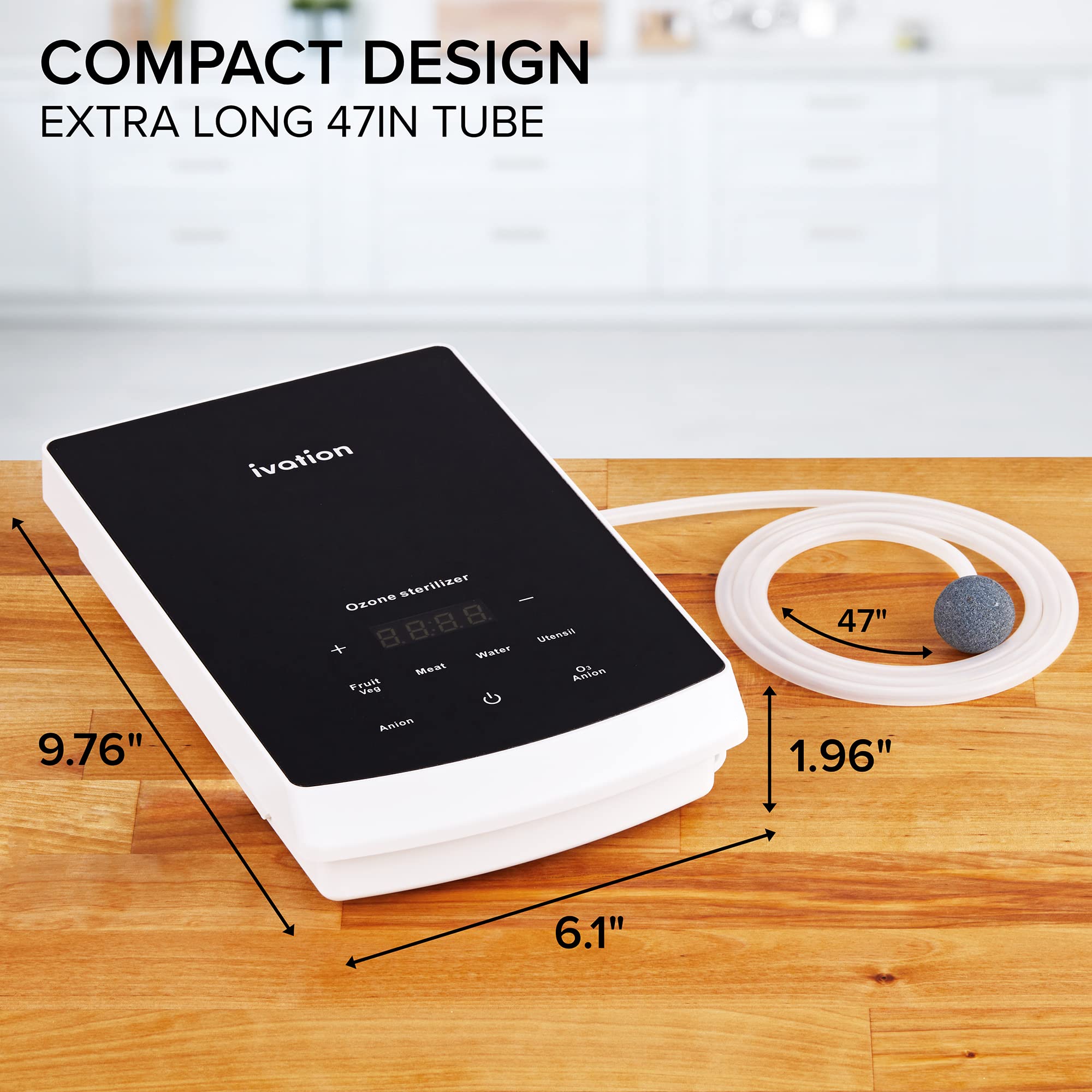 Ivation Multipurpose Ozone Sterilizer for Air & Water | Portable Home Deodorizing & Disinfecting System with LED Control Panel, Ionizer, Tube & Diffuser Stones | Purify Toothbrushes, Baby Bottles, Etc