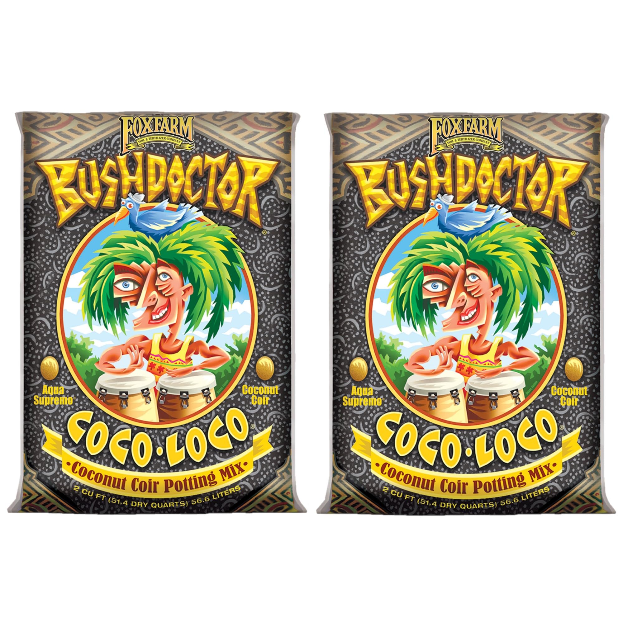 FoxFarm Bush Doctor Coco Loco Potting Mix, 2cu ft (Pack of 2) - Extends Your Watering Schedule, Triple-Washed to Reduce Salt Content - Perfect for Cultivating Healthy Plants