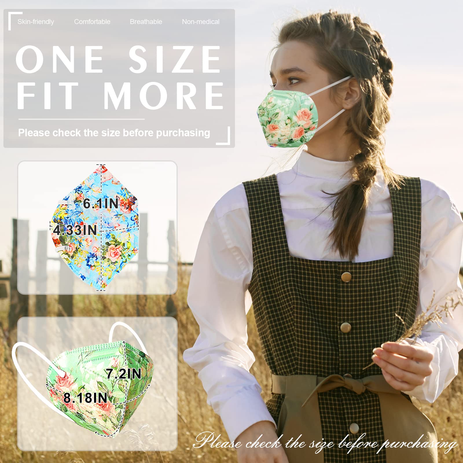 AHOTOP KN95 Face Masks, 60 Pack Individually Wrapped KN95 Masks, 5 layer Colorful Floral Face Mask with Design for Adults Women Men