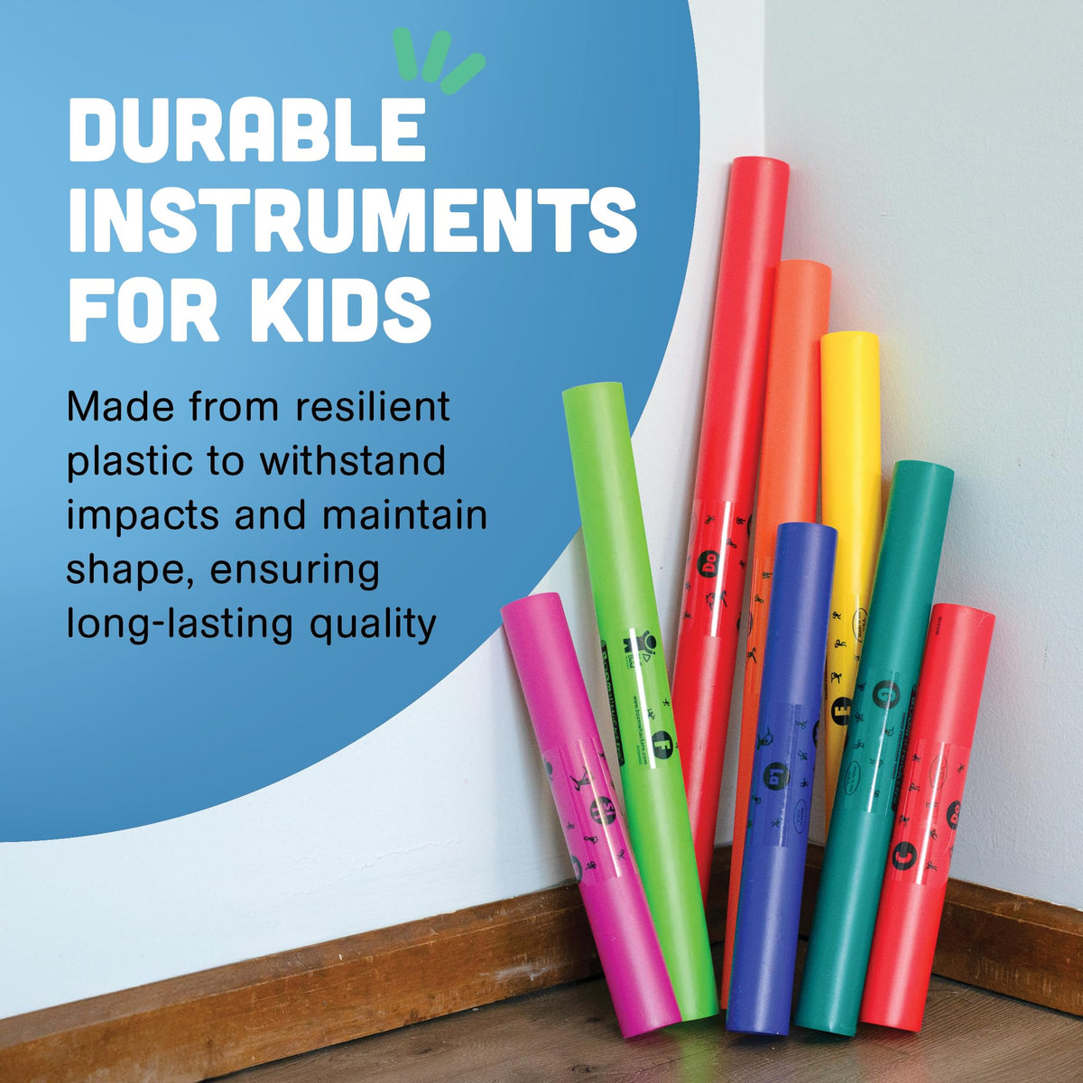 Constructive Playthings Boomwhackers Music Tubes, C to C Scale Musical Sound Tube, Classroom Instruments for Kids, Diatonic Set of 8