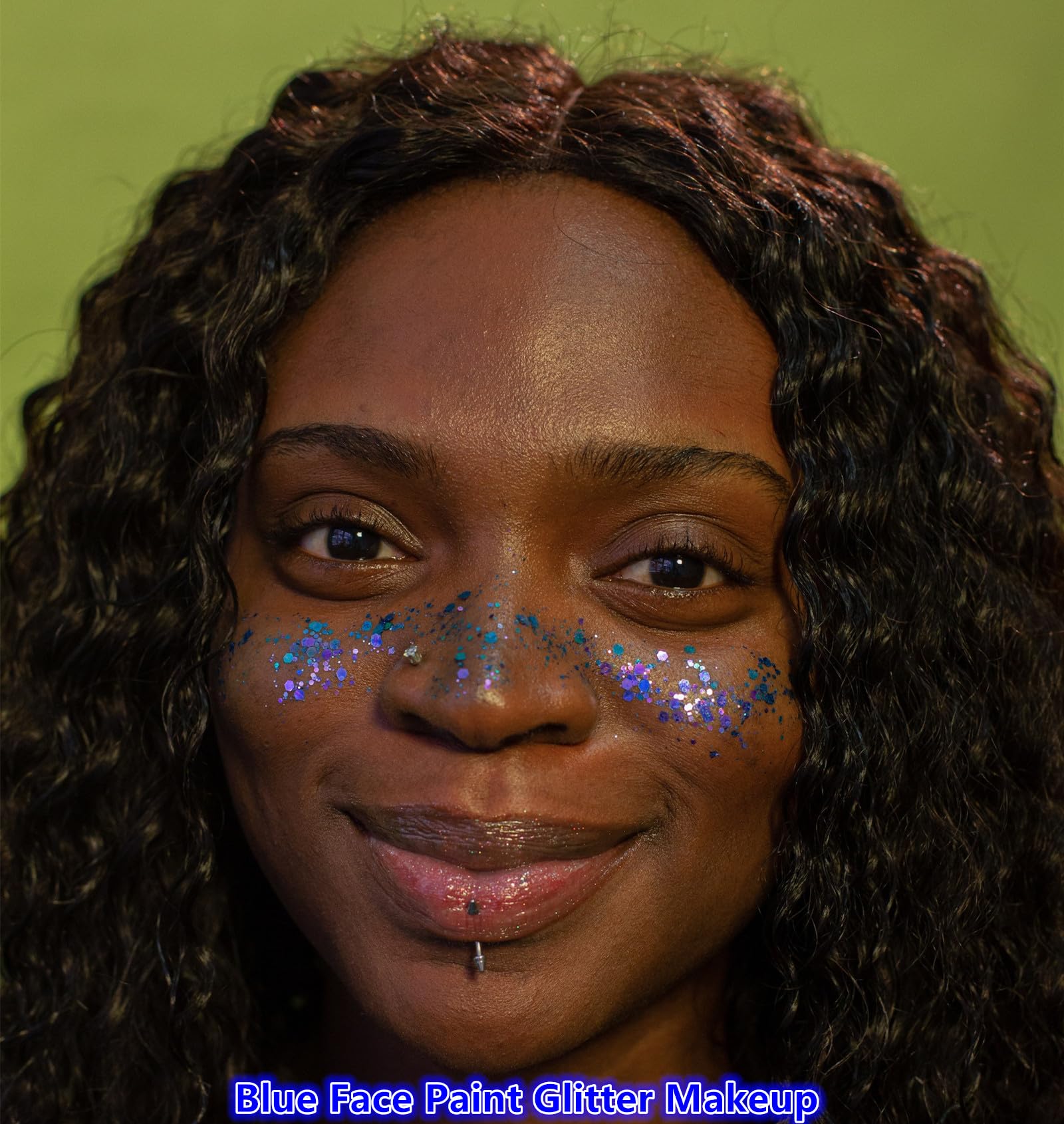 Go Ho Blue Face Body Glitter,Singer Concerts Blue Face Paint Glitter Makeup,Holographic Chunky Sequins Glitters for Eye Lip Hair Nails,Festival Glitter Rave Accessories,01 Blue Glitter 52g