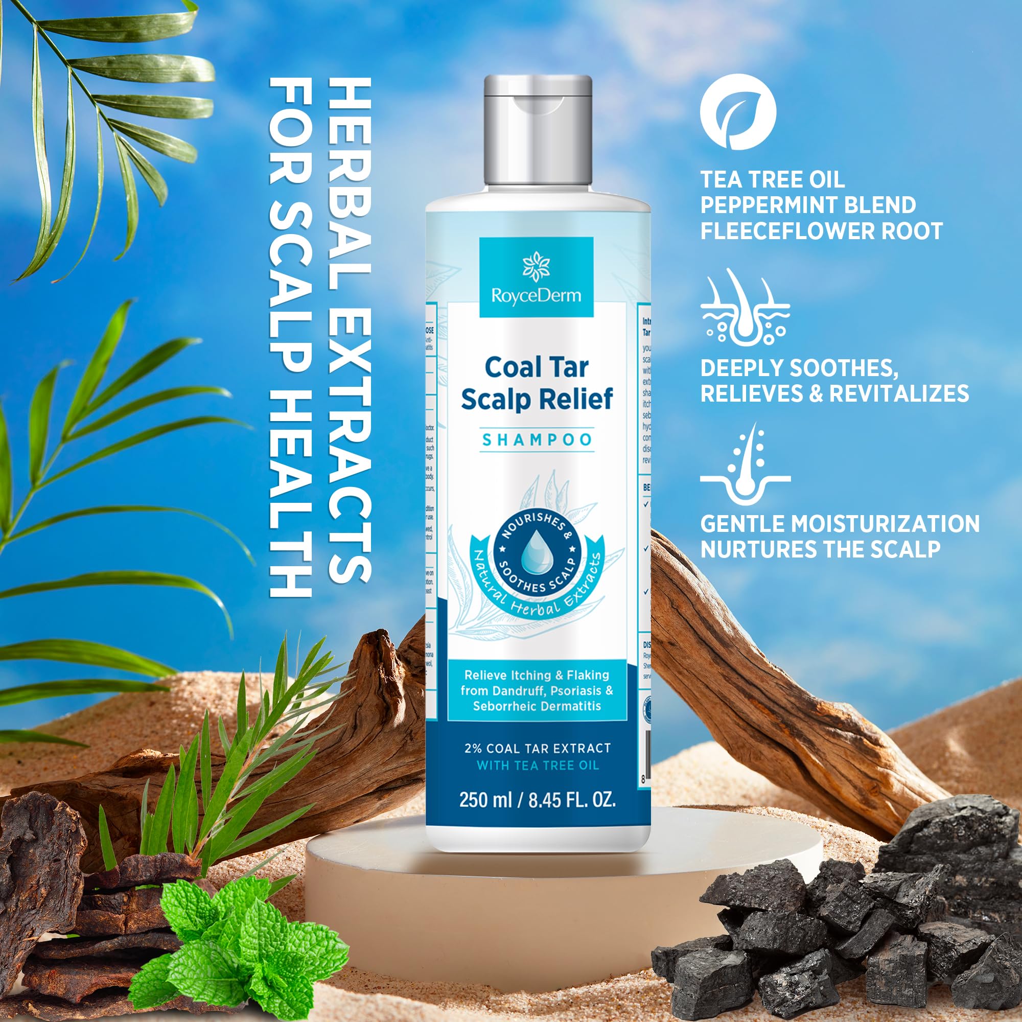 Roycederm Medicated Psoriasis Shampoo: 2% Coal Tar Extract Gel for Scalp Relief - Targets Folliculitis, Seborrheic Dermatitis with Hydrating & Natural Fragrance