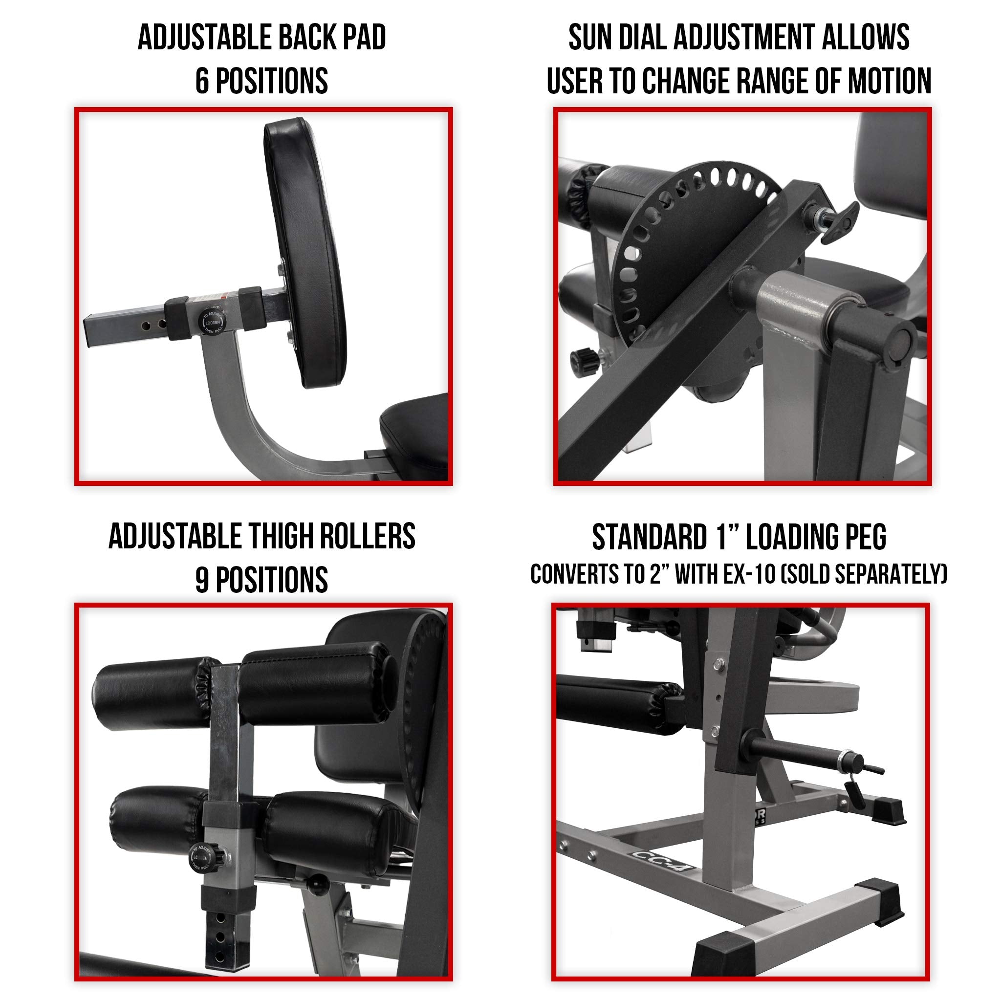 Valor Fitness Leg Extension and Leg Curl Machine - Adjustable - 8 Thigh, 6 Back Positions - Plate Loaded Max 150 lbs - Home Gym Lower Body Workout