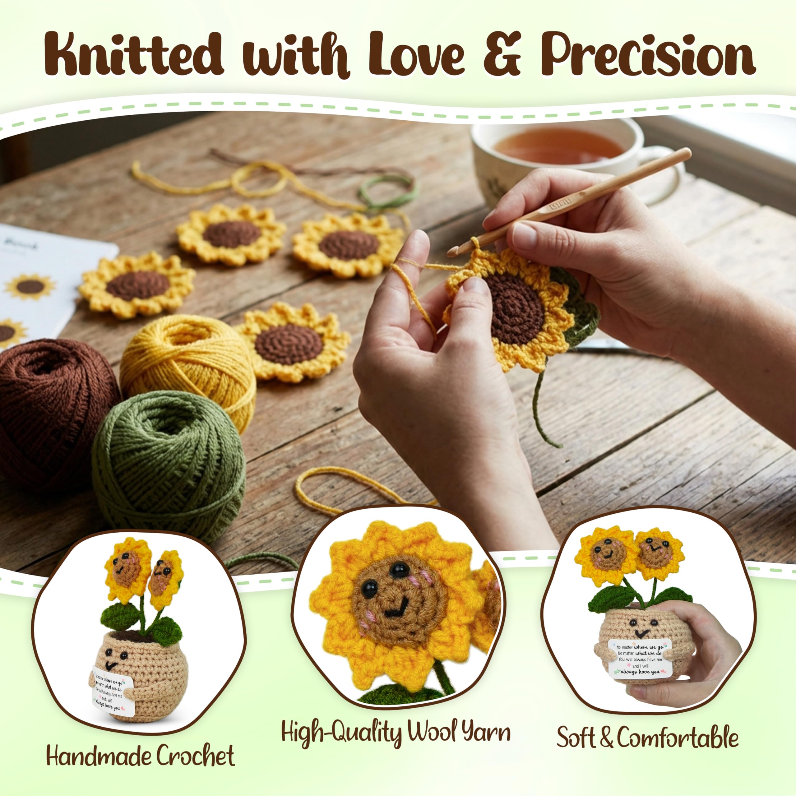 OASSIE Best Friend Birthday Gifts for Women - Emotional Support Crochet Sunflower with Card - Best Friend Friendship Birthday Gifts for Women Friends Bestie BFF Coworker, Gift for Friends Female