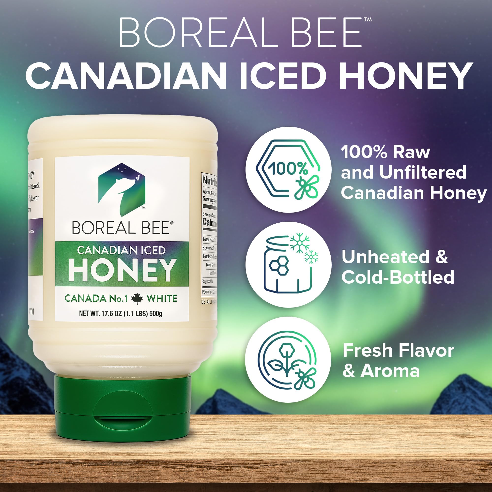 Boreal Bee Canadian Iced Honey – Smooth White Creamed Honey from Prairie Wildflowers Like Clover & Canola, Cold Bottled, Raw, Natural & Unfiltered, Never Heated, 35.2oz (2 Pack)