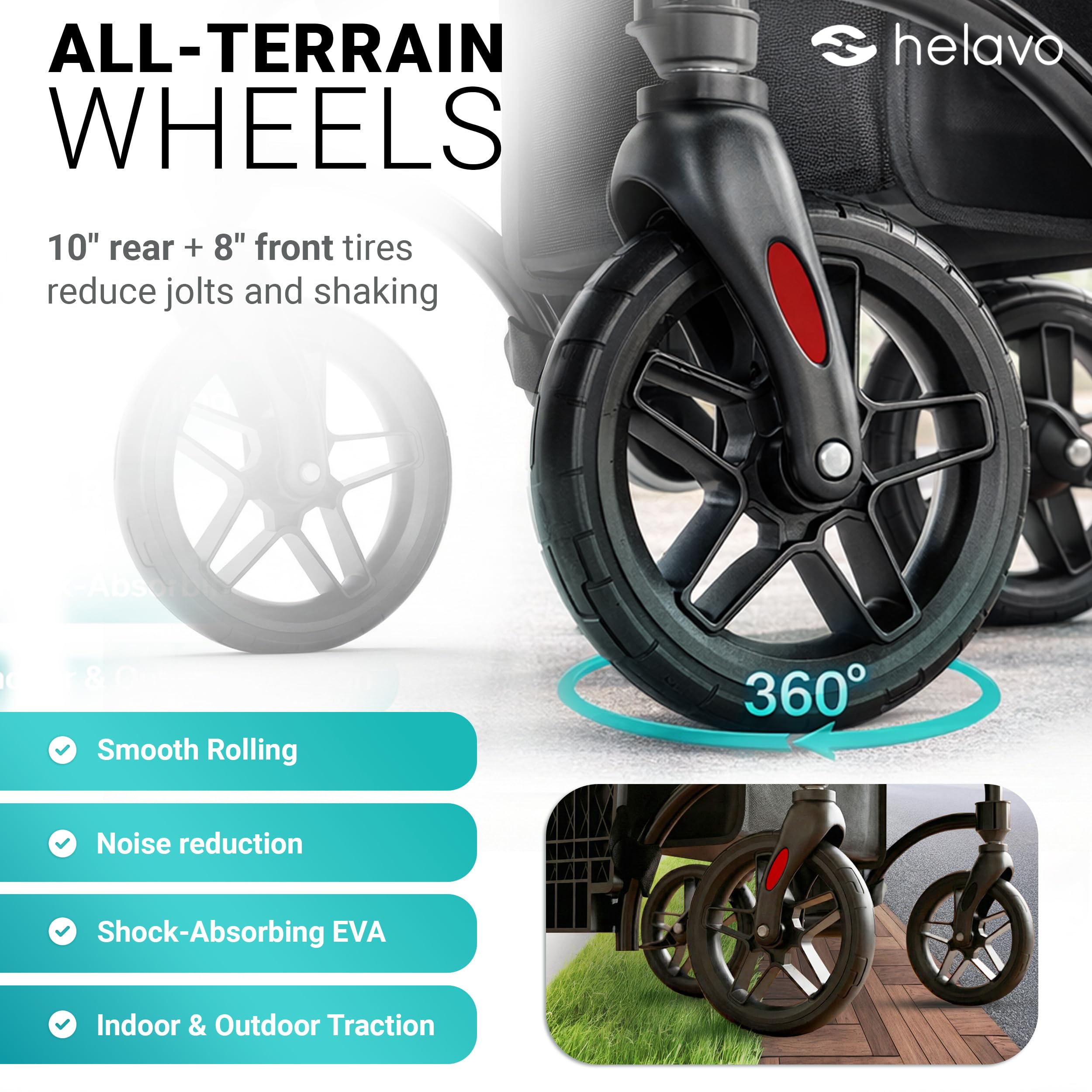 Helavo 2 in 1 Walker Wheelchair Combo with 10" All Terrain Wheels, Lightweight Rollator Transport Chair Combo, 300 lbs Load Capacity with Adjustable Height