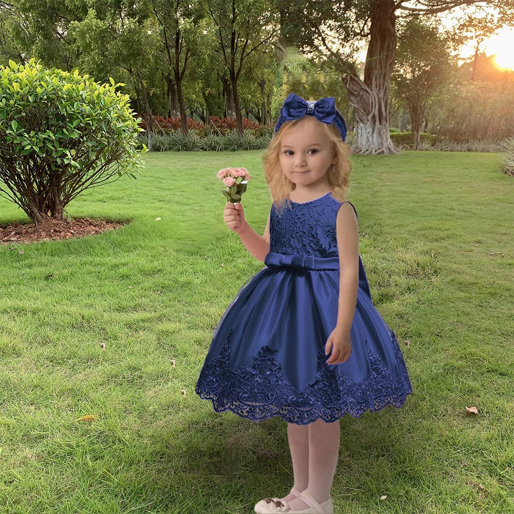 Little Girla Christmas Easter Dress Child Toddler Birthday Pageant Party Lace Formal Prom Dresses(Navy Blue,6M)
