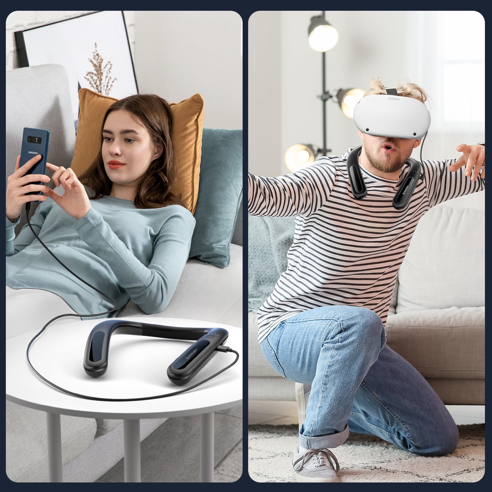 NEWDERY Battery Pack for Meta Quest 3/2, 10000mAh Hanging Neck Power Bank for Extra 3-5H Playtime, PD Fast Charger for VR Oculus Quest 3/2 / 1 / Pro, Pico 4/4 Pro, HTC Vive, PSVR 2