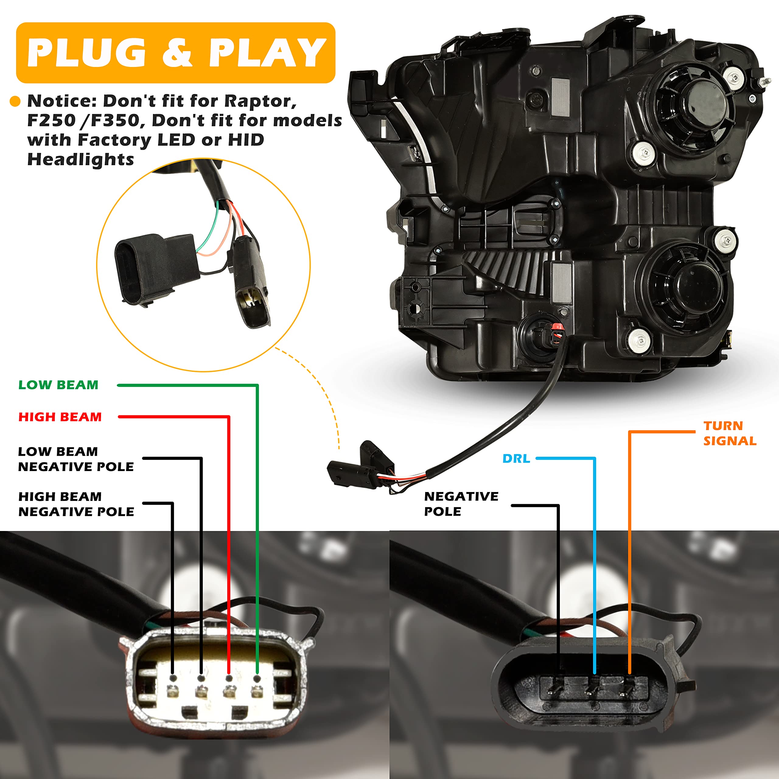 POKIAUTO Full LED Headlights for F150 15-17, DOT Approved LED Headlights Assembly with Switchback DRL Dynamic Animation Sequential Turn Signal for Ford F-150 2015-2017 (2PCS)
