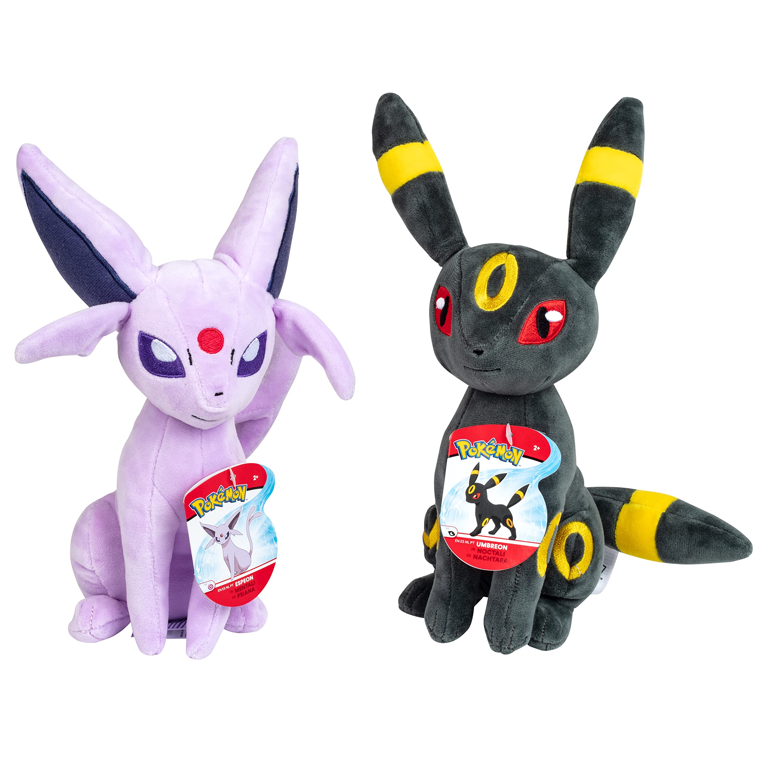 Pokemon 8" Espeon & Umbreon Plush 2-Pack - Officially Licensed - Eevee Evolution Figures - Authentic Soft Stuffed Animal Toy - Gift for Kids, Boys, Girls - 2+